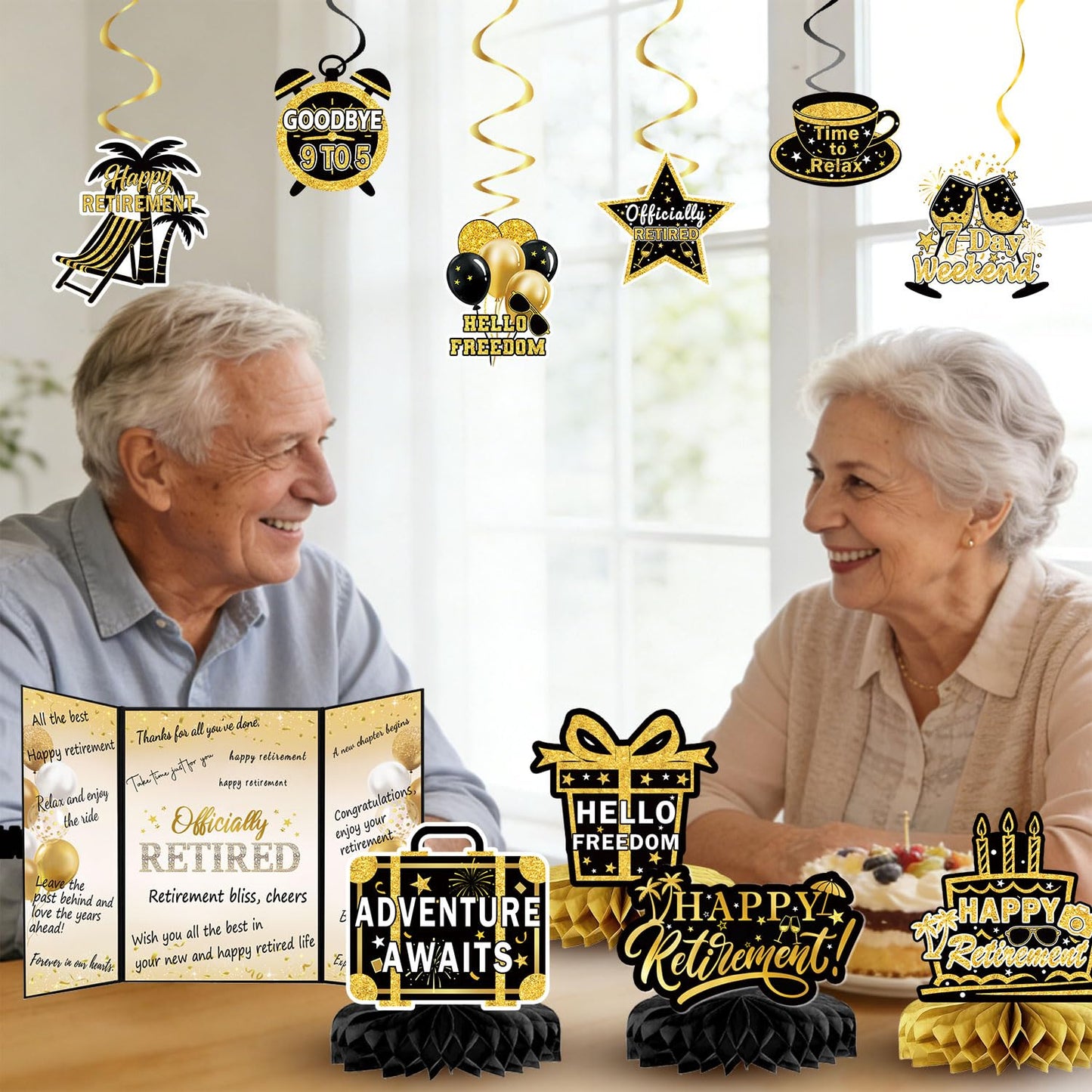 Retirement Party Decorations for Women Men Black and Gold Happy Retirement Banner & Backdrop