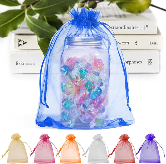 ANZNKU 100 Pack Organza Bags 6x9 Inch, Jewelry Pouches Mesh Bag Drawstring Large Organza Gift Bags for Baby Shower, Party Favors(Royal Blue)