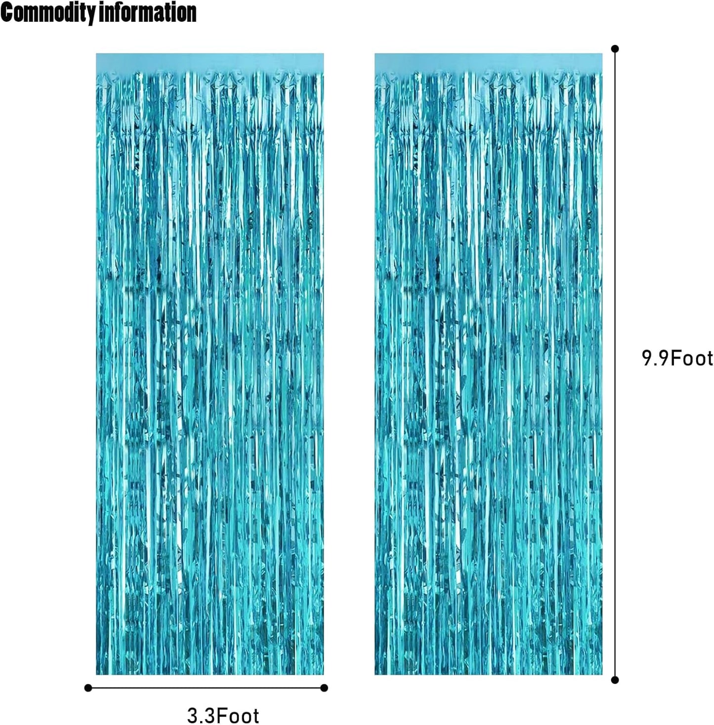 CANREVEL 2 Pack 3.3x8.2 Feet Light Blue Foil Fringe Backdrop Curtains, Tinsel Streamers Birthday Party Decorations, Fringe Backdrop for Birthday Baby Shower Mermaid Under The Sea Ocean Frozen Party