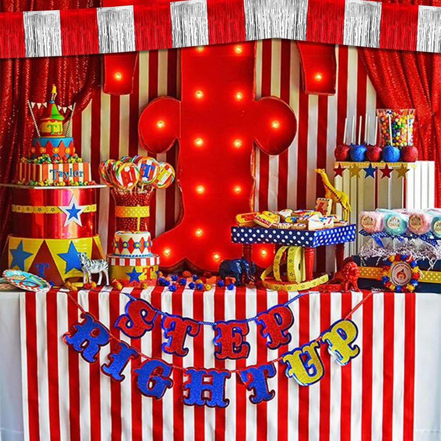 10 Pack 10 Feet Foil Fringe Garland Metallic Tinsel Streamers Banner Wall Hanging Backdrop for Parade Floats, Circus Welcome Carnival Birthday Party Decorations(Silver Red)