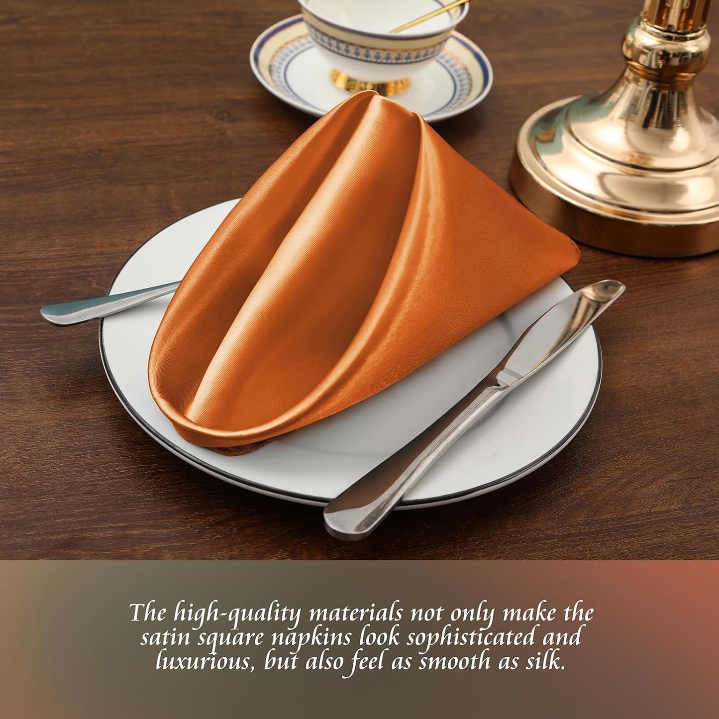 Manyshofu 60 Pieces Terracotta Satin Napkins - 20x20 Inches Cloth Napkins, Square Satin Fabric Napkins Set - Soft & Reusable Table Napkins for Wedding Dinner Party Lunch