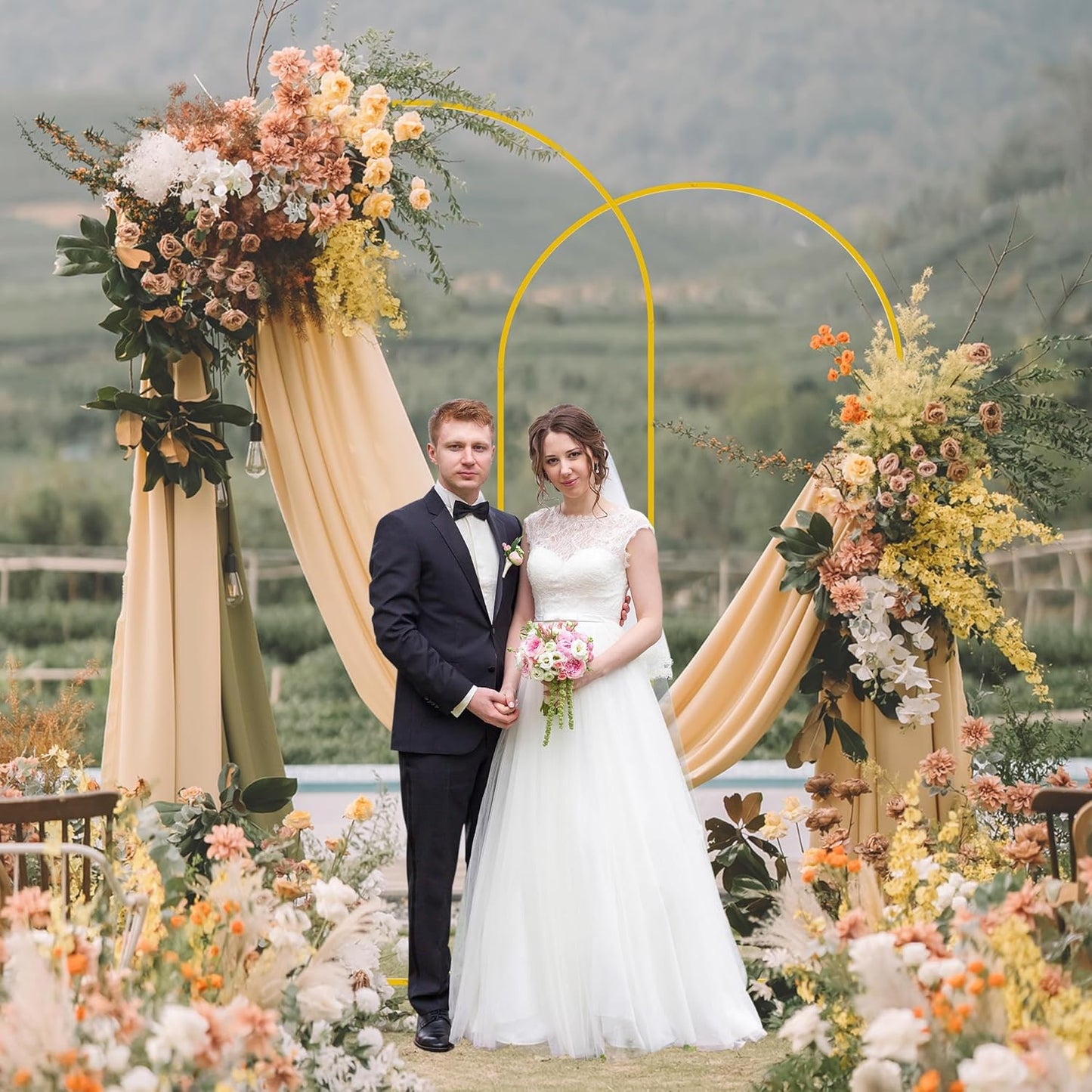 Wokceer Wedding Arch Backdrop Stand 7.2FT, 6.6FT White Metal Arch Stand Set of 2 for Birthday Party Wedding Ceremony Baby Shower Graduation Decoration