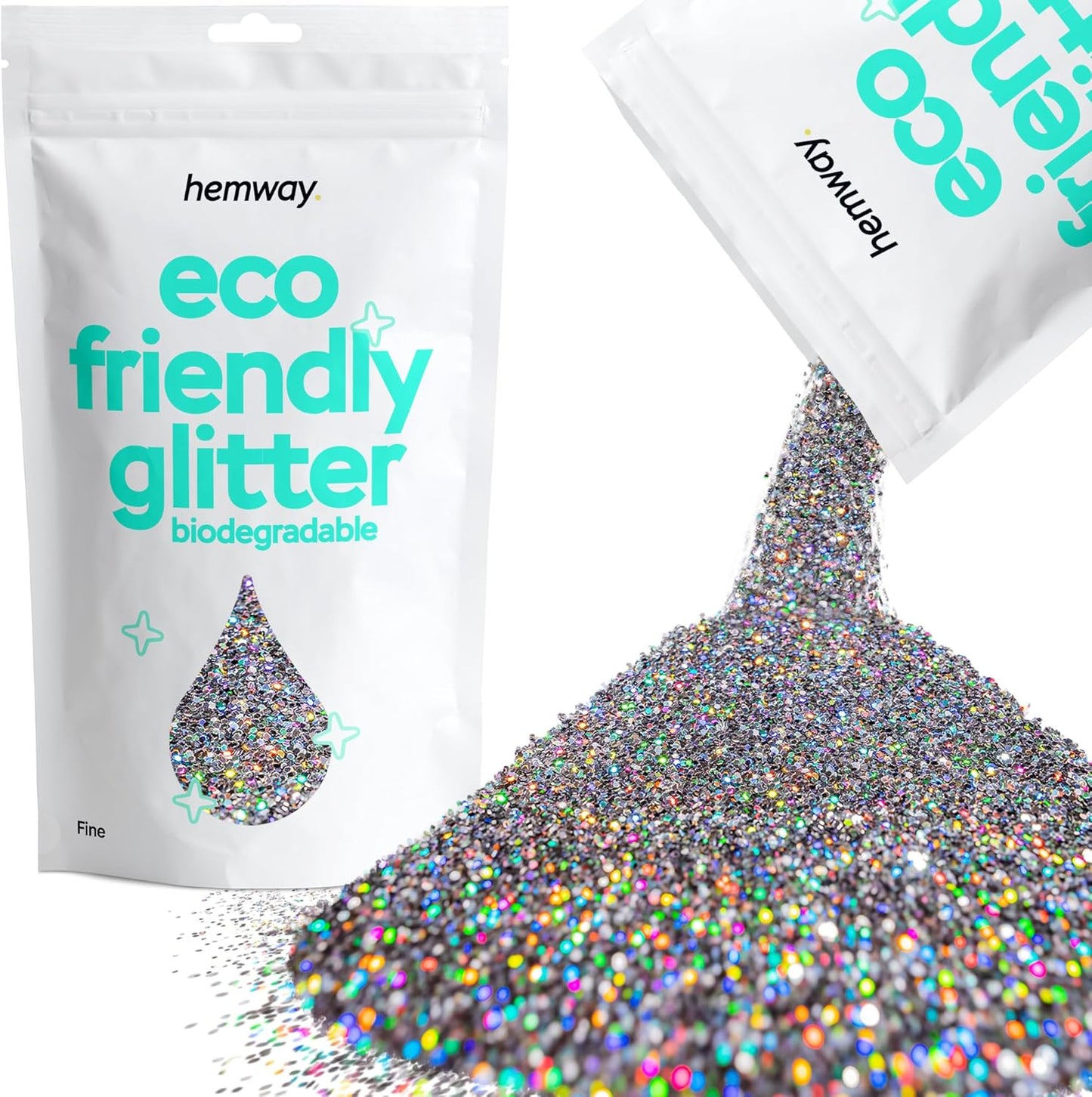 Hemway Eco Friendly Biodegradable Glitter 100g / 3.5oz Bio Cosmetic Safe Sparkle Vegan for Face, Eyeshadow, Body, Hair, Nail and Festival - Fine (1/64" 0.015" 0.4mm) - Gun Metal Grey Holographic