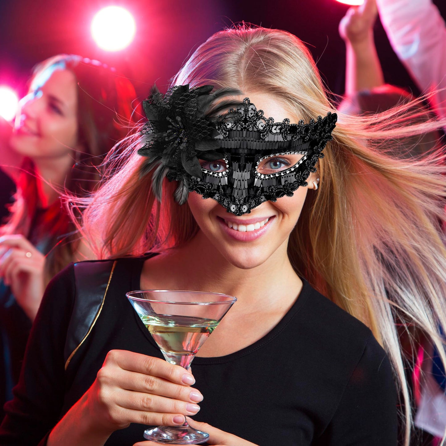 SIQUK Couple Masquerade Masks Sequins Venetian Party Plastic Halloween Costume Rhinestone Mardi