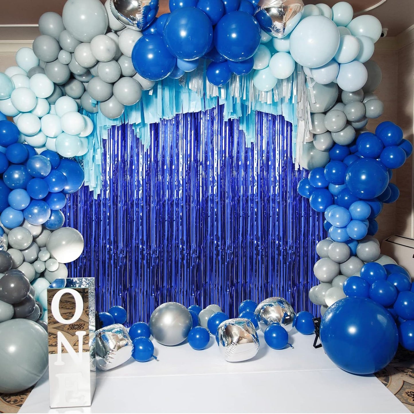 Crosize 3 Pack 3.3 x 9.9 ft Dark Blue Foil Fringe Backdrop Curtain, Streamer Backdrop Curtains, Streamers Birthday Party Decorations, Blue Tinsel Curtain for Parties, Galentines Decor, Baby Shower