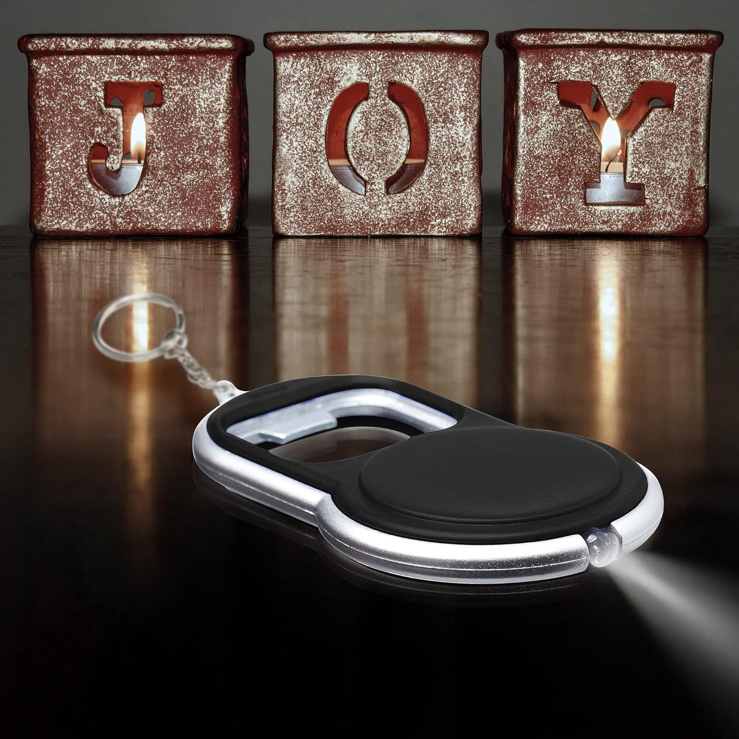 Bottle Opener & LED Keychains Set of 10, Bulk Pack - Perfect for Tradeshows, Party Favors, Other Events - Black