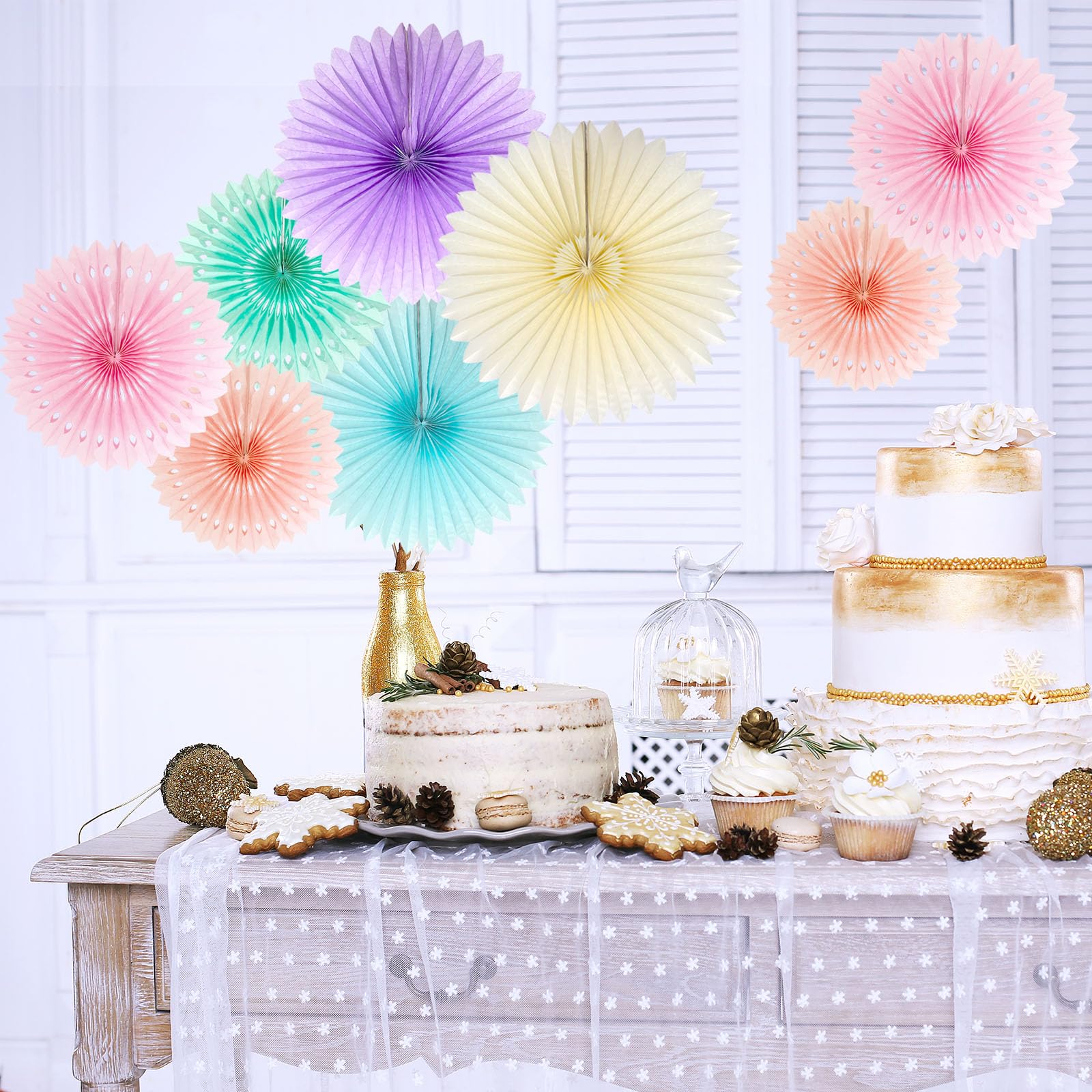 ANSOMO Pastel Rainbow Paper Fans Party Decorations Colorful Ice Cream Easter Macaron Wall Hanging