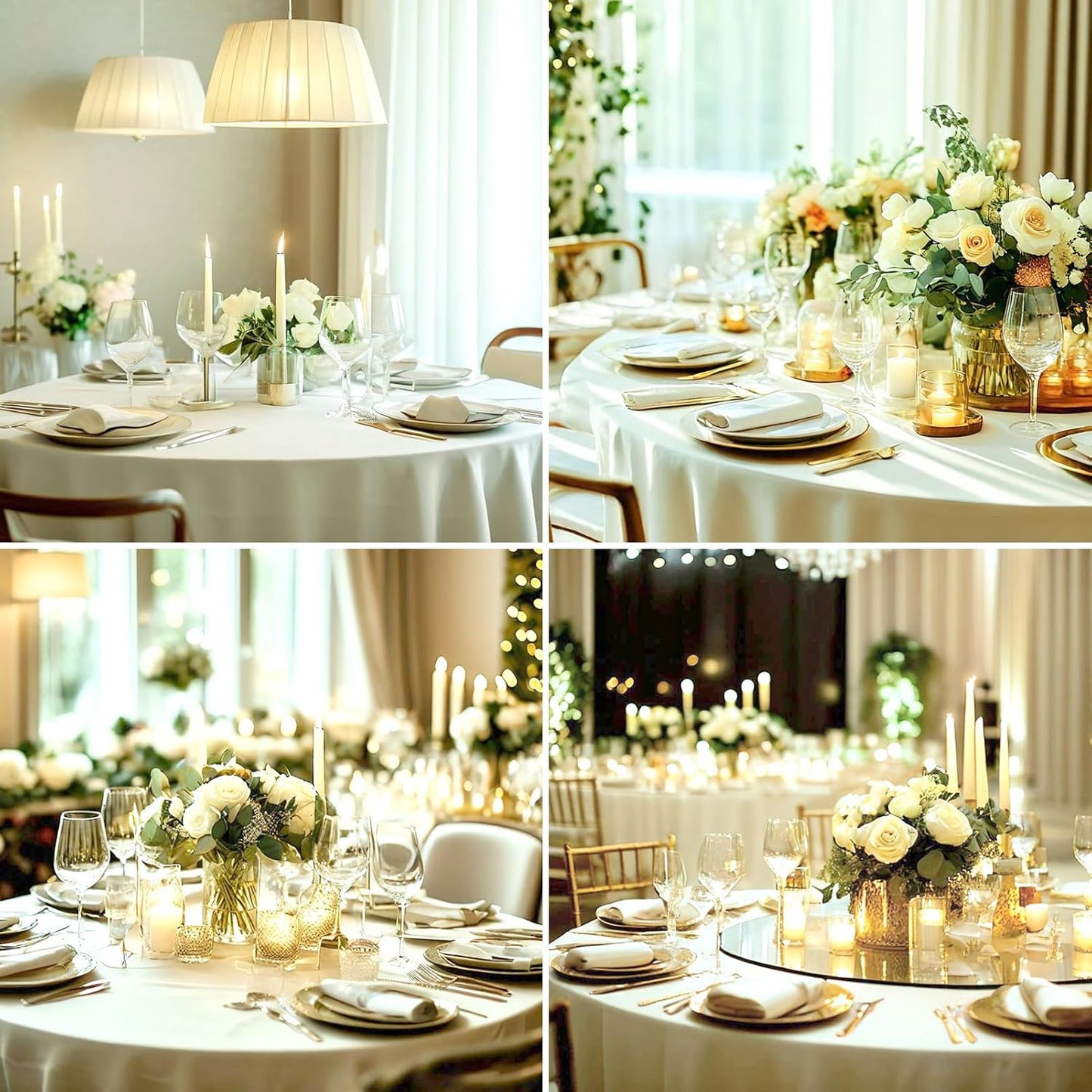 Round Tablecloth 120 Inch Tablecloth 6 Pack Ivory Table Cloths Washable Decorative Polyester TableClothes Cover for Dining Table Banquets Buffet Parties and Wedding