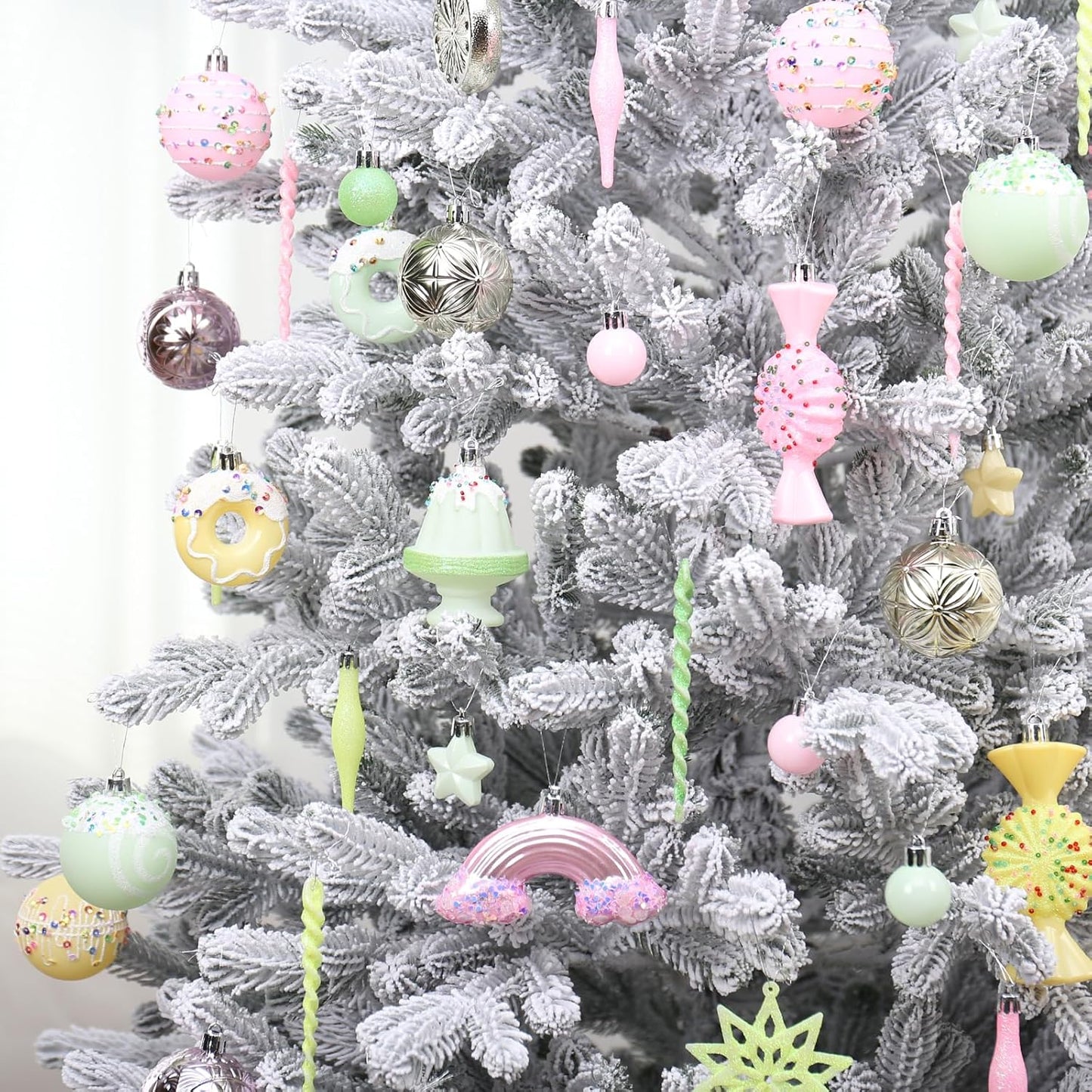 RoseCraft Christmas Ball Ornaments Set, 45 Pack Macaroon Plastic Shatterproof Christmas Tree Hanging Decorations, for Home Wedding Holiday Xmas Party Decor.