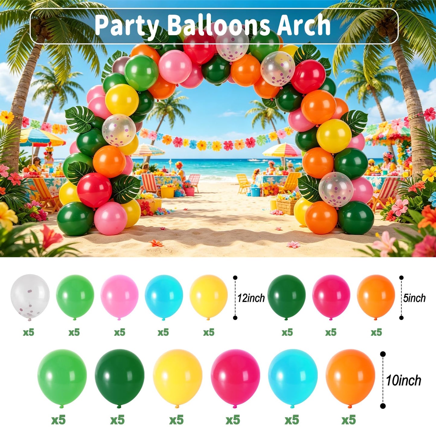 200 Pcs Aloha Luau Party Decorations Set, Hawaiian Tropical Summer Beach Party Supplies with