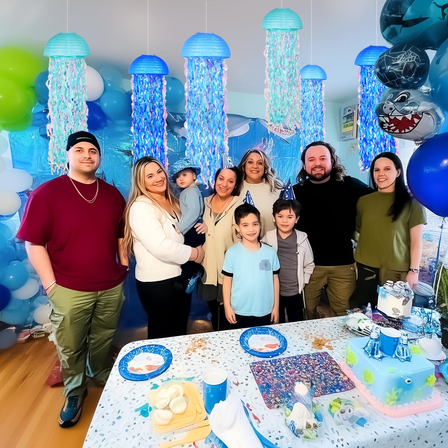 OBXT 10" Blue Hanging Jellyfish Paper Lanterns - Under the Sea Party & Mermaid Birthday