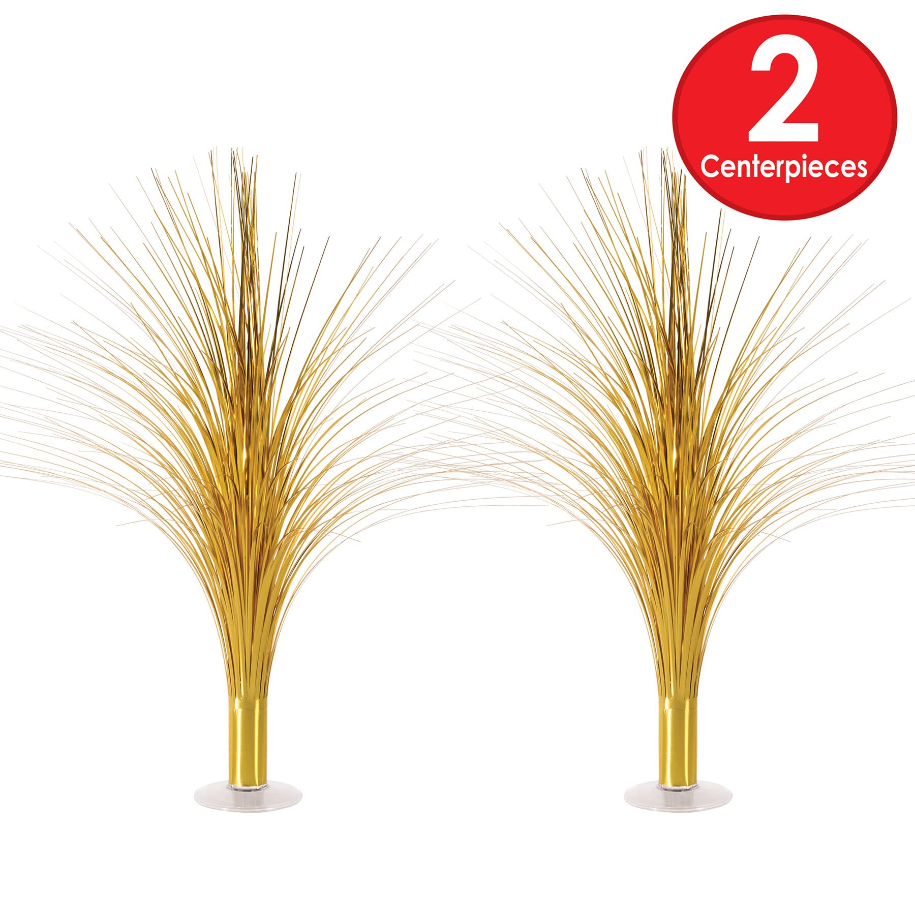 Beistle Metallic Spray Centerpieces - 2-Pack Elegant Gold Table Decorations with Clear Base