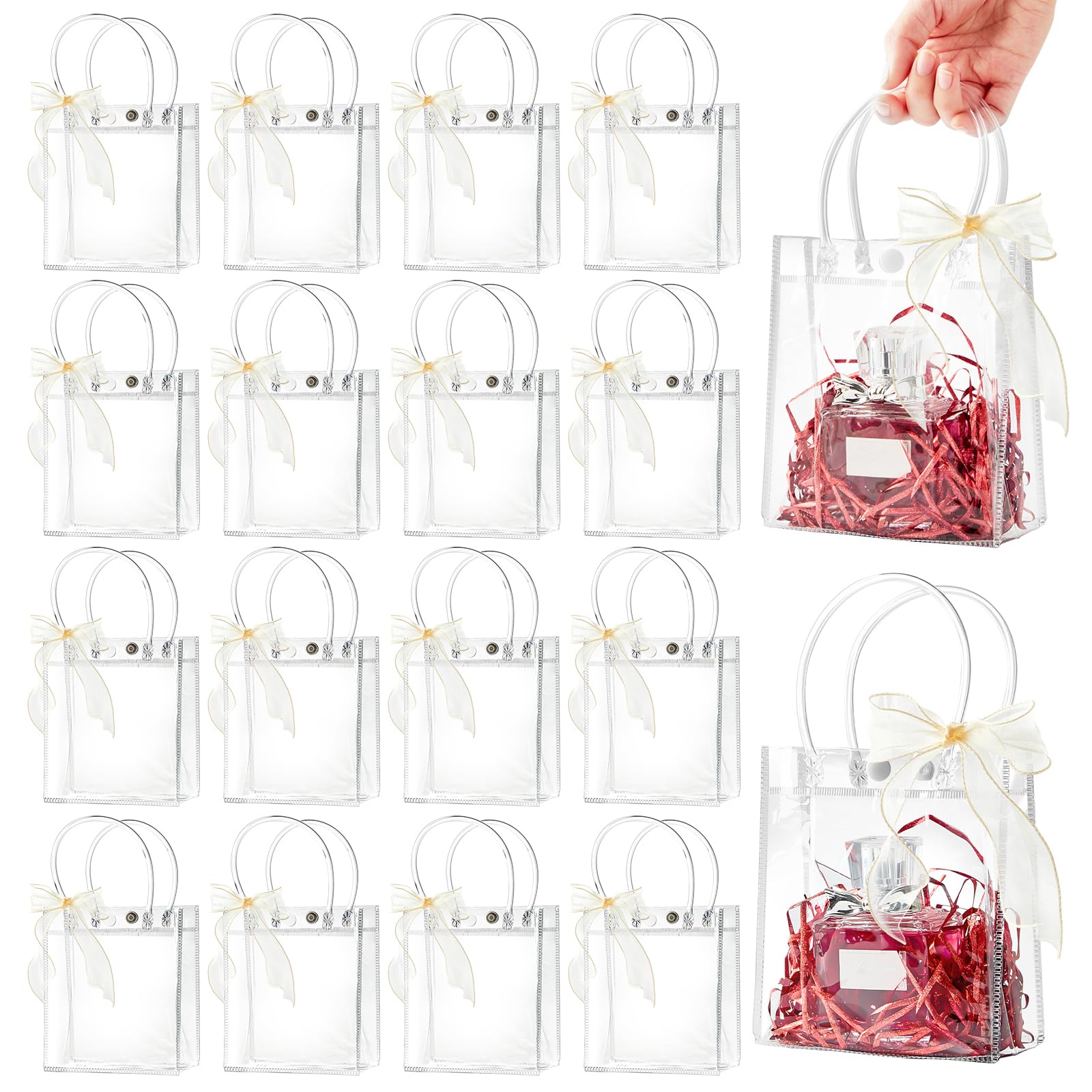 Ohuimrt 50 Pack 4.92" x 2.75" x 5.9" Clear Plastic Gift Bags with Handles