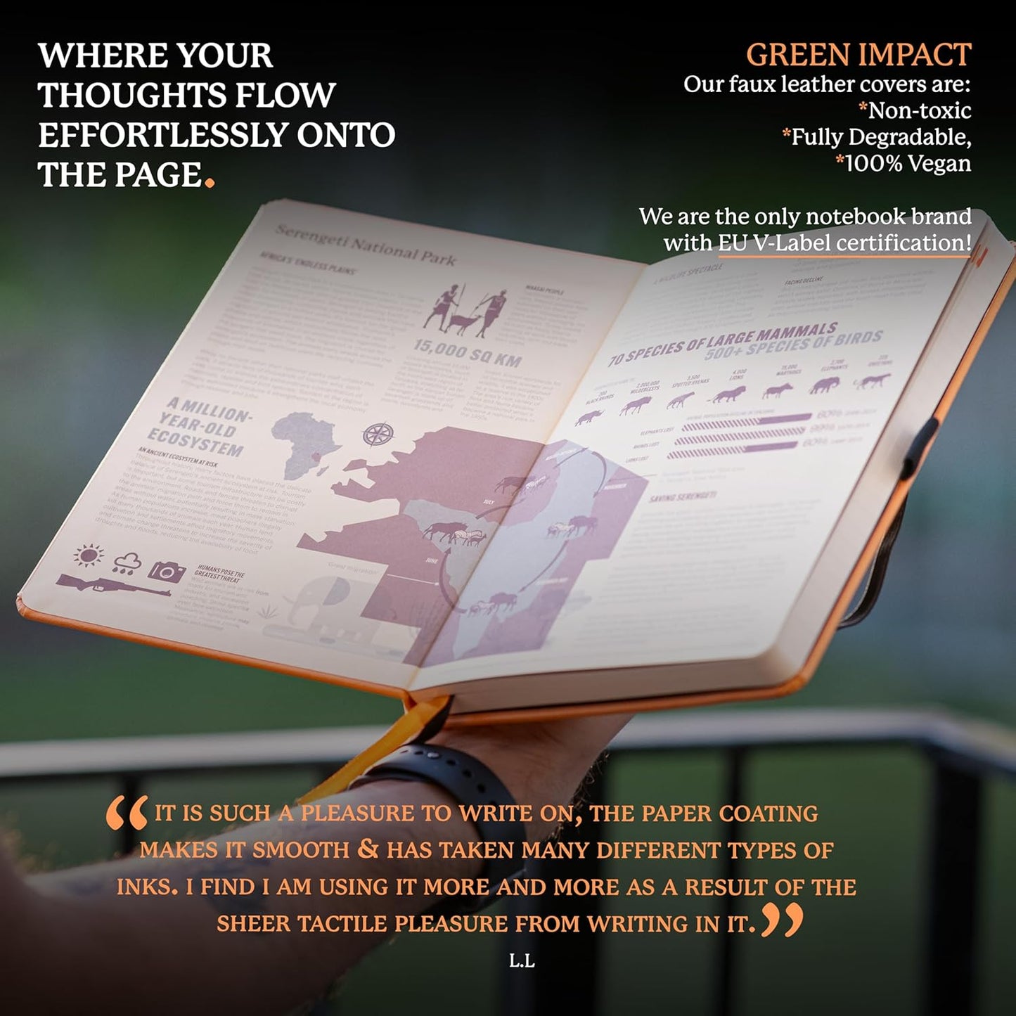 Dingbats* Earth Dotted Writing Journal Notebook A5 - Vegan Leather Hardcover - Ideal for Work, Travel - Pocket, Elastic Closure & Bookmark