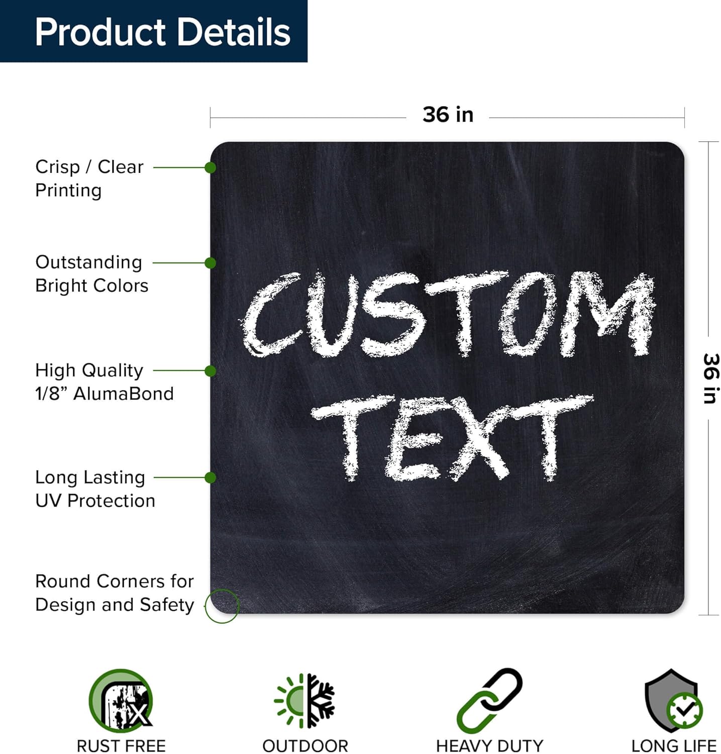 Custom Sign, Custom Street Sign, 11 Font Colors, 13 Font Styles, 4 Hole Options, 22 Sizes, 36x36 Inches, Rust Free DiBound, Fade Resistant, Made in USA by My Sign Center (Chalkboard Black)