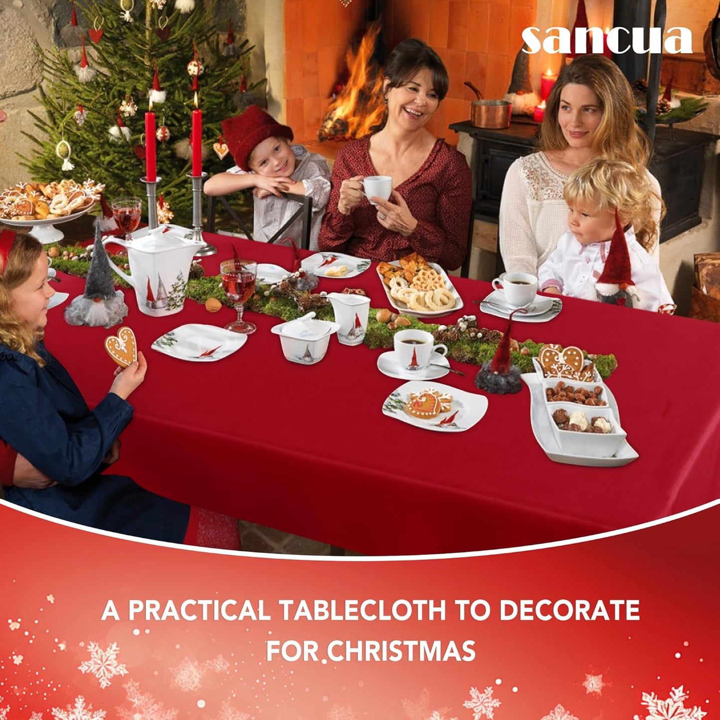 sancua 2 Pack Red Tablecloth 54 x 78 Inch, Rectangle 4 Feet Table Cloth - Stain and Wrinkle Resistant Washable Polyester Table Cover for Dining Tables, Buffet Parties and Camping