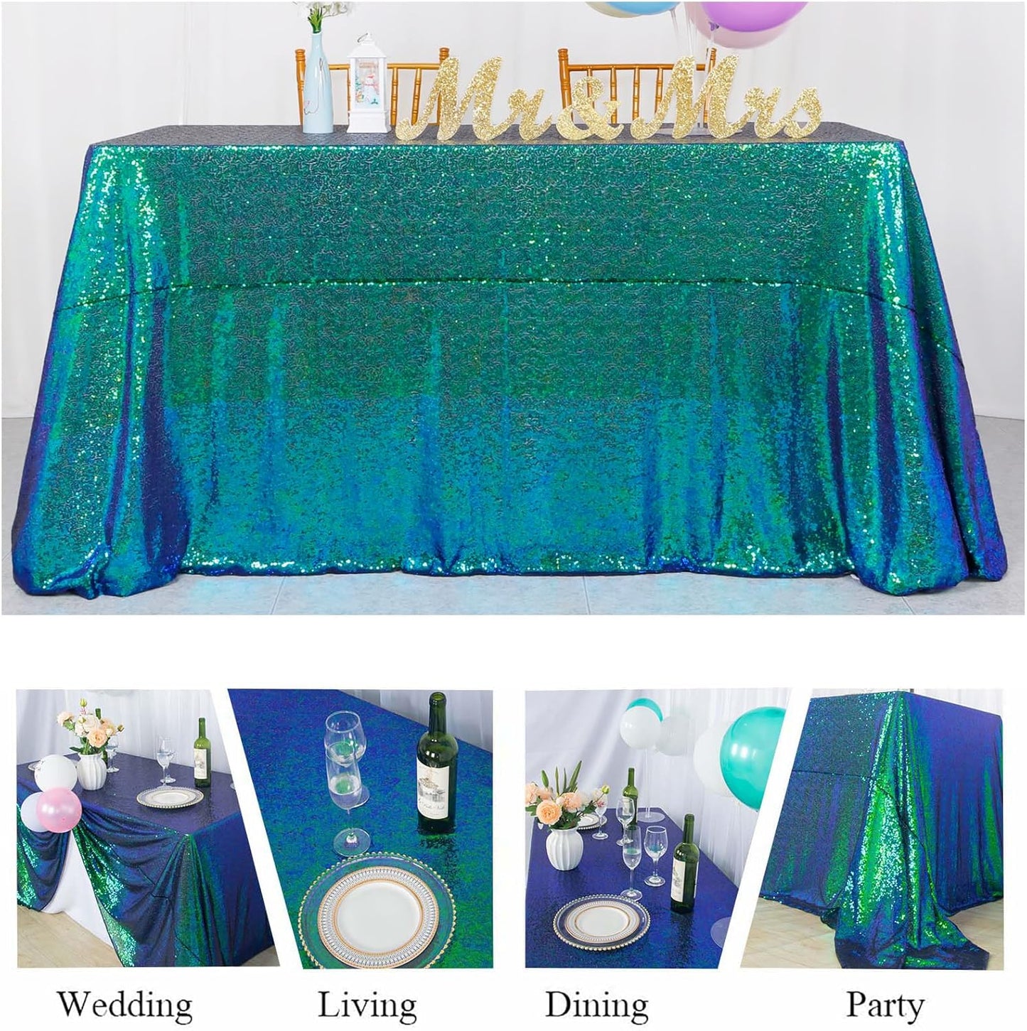 ShinyBeauty Iridescent Green Sequin Tablecloth 54x54” - Square Glitter Overlay for Birthday, Baby Shower, Wedding, Party & Event Decor - Elegant & Sparkly Table Cover