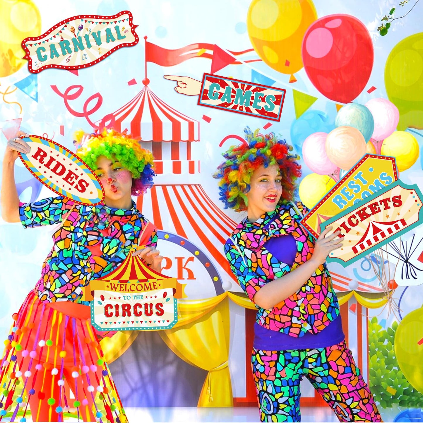 Hooqict 20 Pieces Carnival Decorations Circus Theme Party Directional Signs Carnival Party Signs