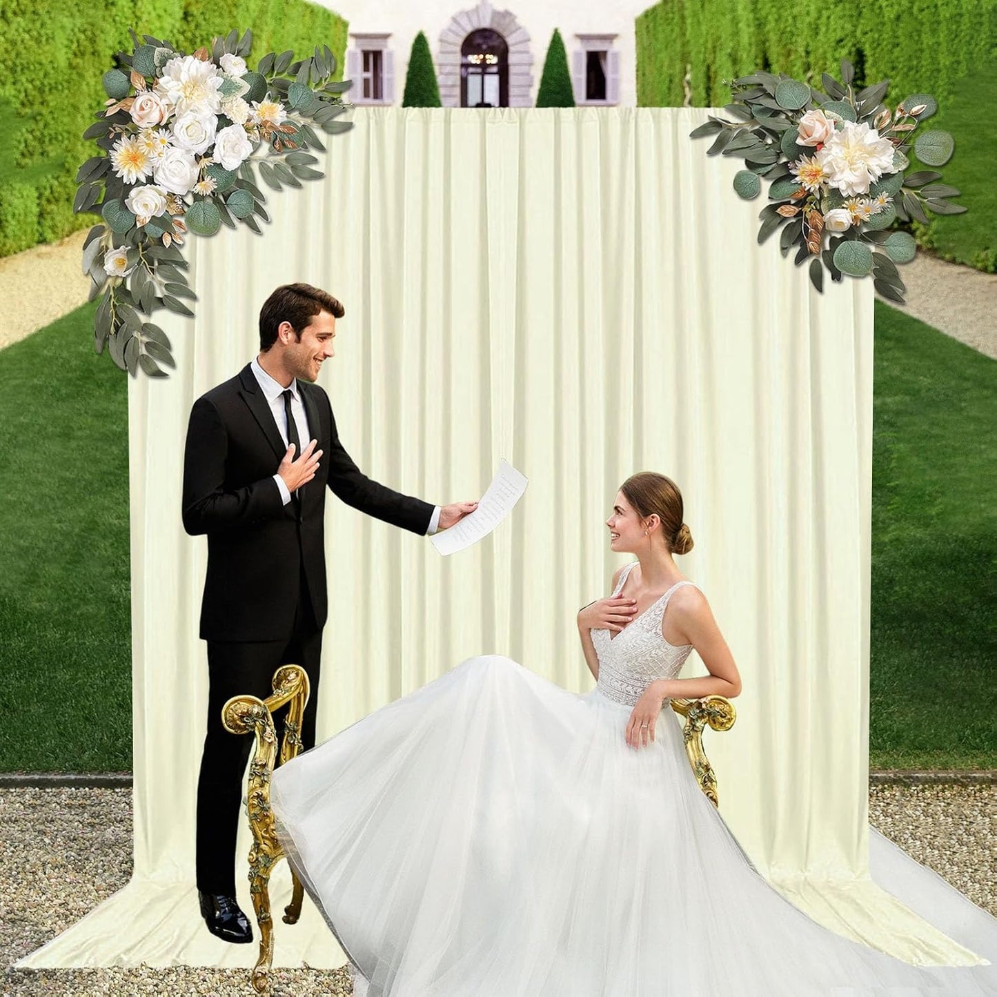 10ft x 10ft Ivory White Backdrop Curtains for Parties, Fabric Satin Background Curtain with Rod Pockets for Weddings, Birthday, Baby Shower, Photography, Graduation Party Backdrop Drapes, 2 Panels