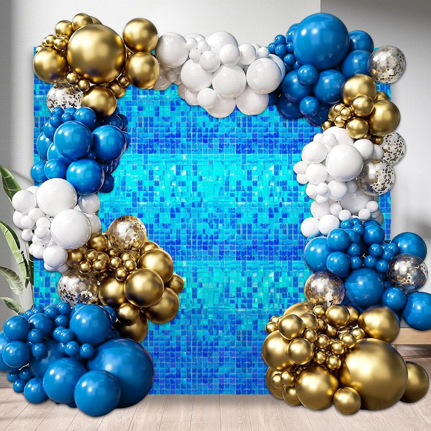 12PCS Colorful Lake Blue Shimmer Wall Backdrop, Square Sequin Photo Backdrops Panel, Glitter Wall Background for Birthdays, Weddings, Christmas, Engagements, Disco Bachelorette Party Decor (3FTx4FT)