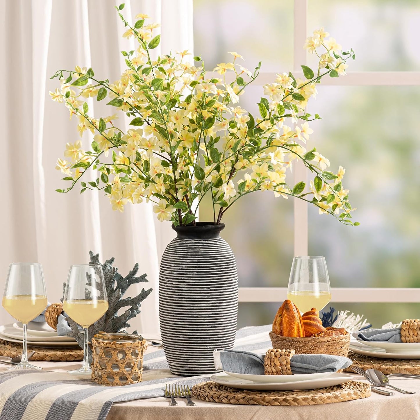 Ceramic Rustic Vase, Large Flower Farmhouse Vases Home Decor, 12.5" Tall Pottery Decorative Pampas Vase for Table Living Room Entryway Mantel Bookshelf Bedroom Bathroom Kitchen-Black