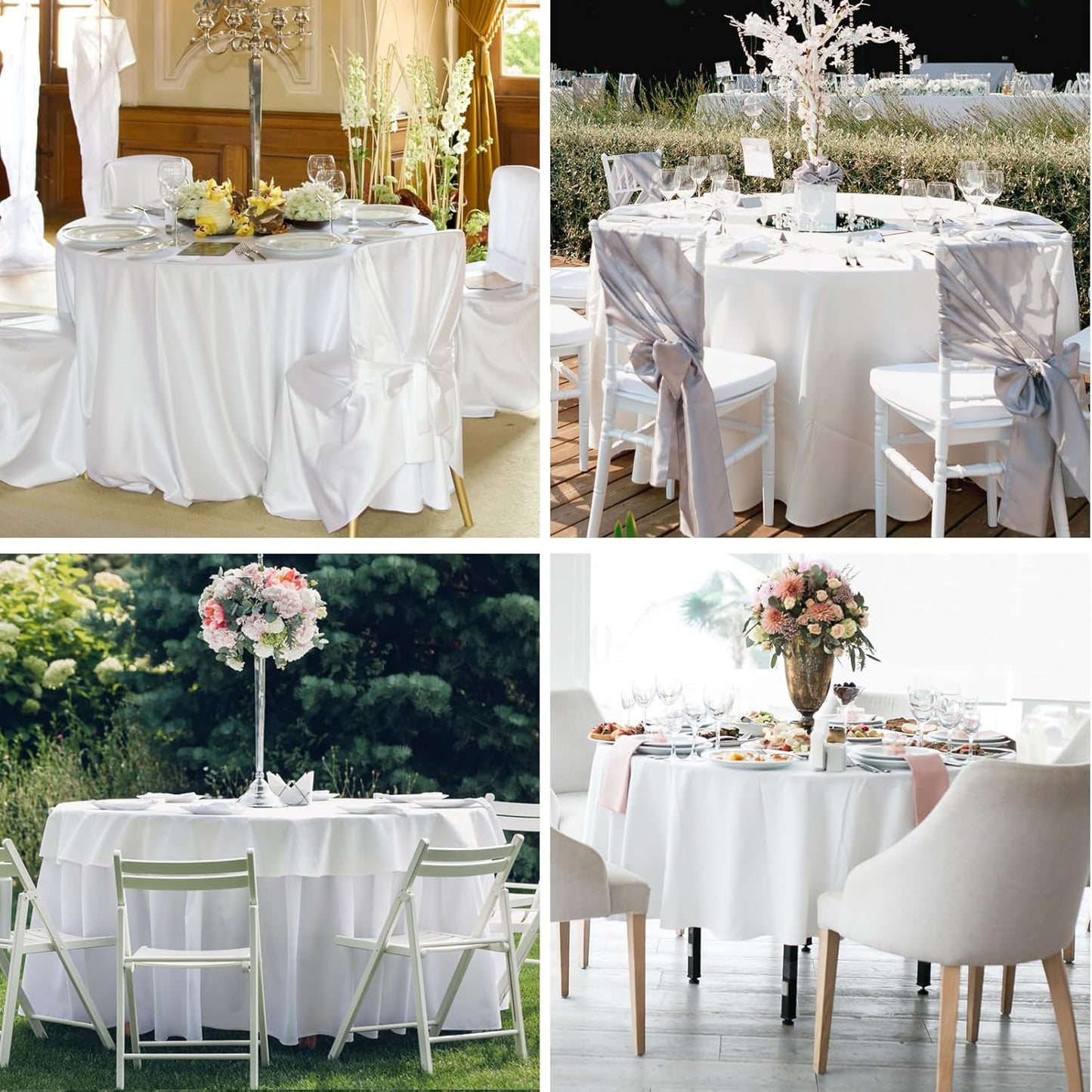 Round Tablecloth 132 Inch 2 Pack White Tablecloths Washable Decorative Linen Polyester Table Clothes Cover for Dining Table Banquets Buffet Parties and Wedding