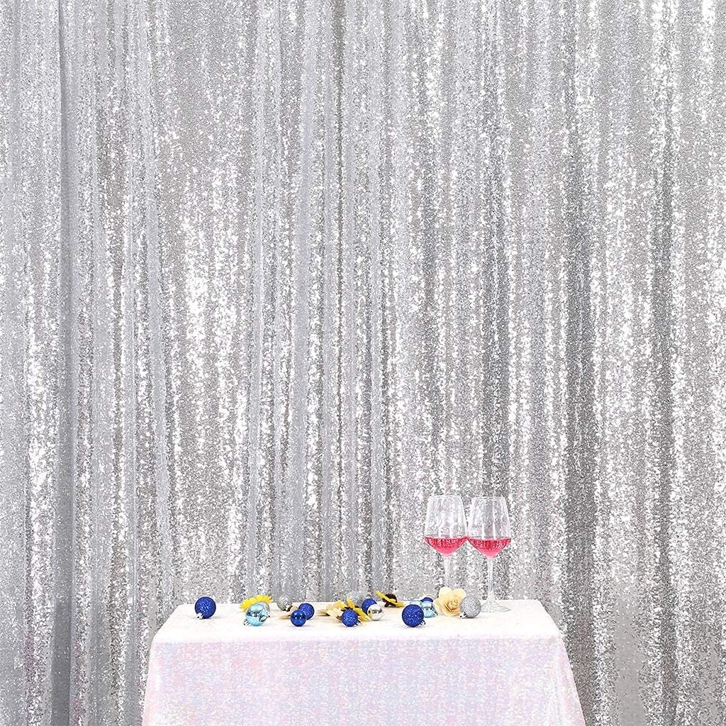 Poise3EHome Silver Sequin Backdrop, 20Ft x 10Ft Glitter Photography Background Curtains for Party Baby Shower Wedding Birthday Christmas Thanksgiving Halloween Decoration