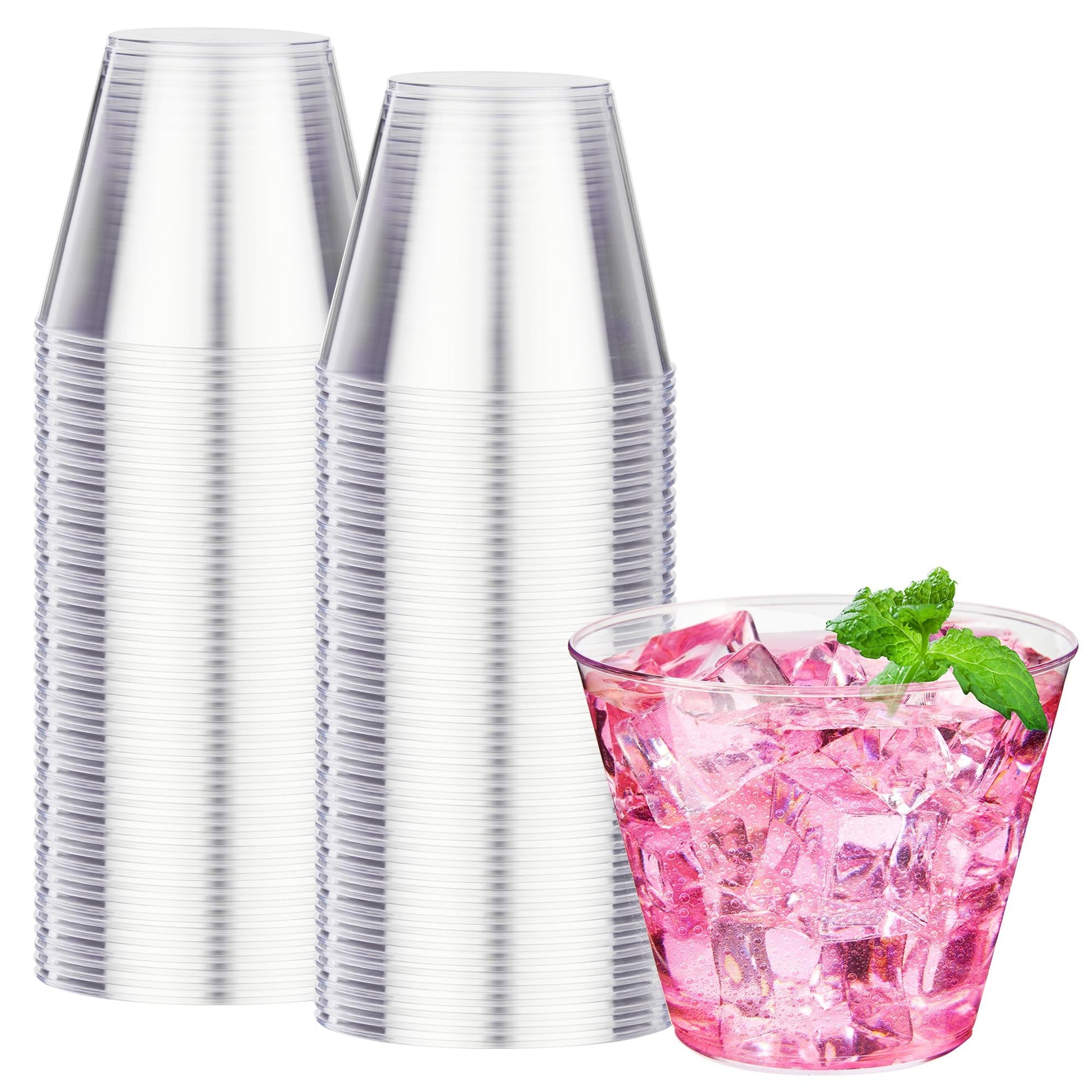 RACETOP 9 oz Clear Plastic Cups 100 packs, Disposable Plastic Party Cups Tumblers, Cocktail Cups