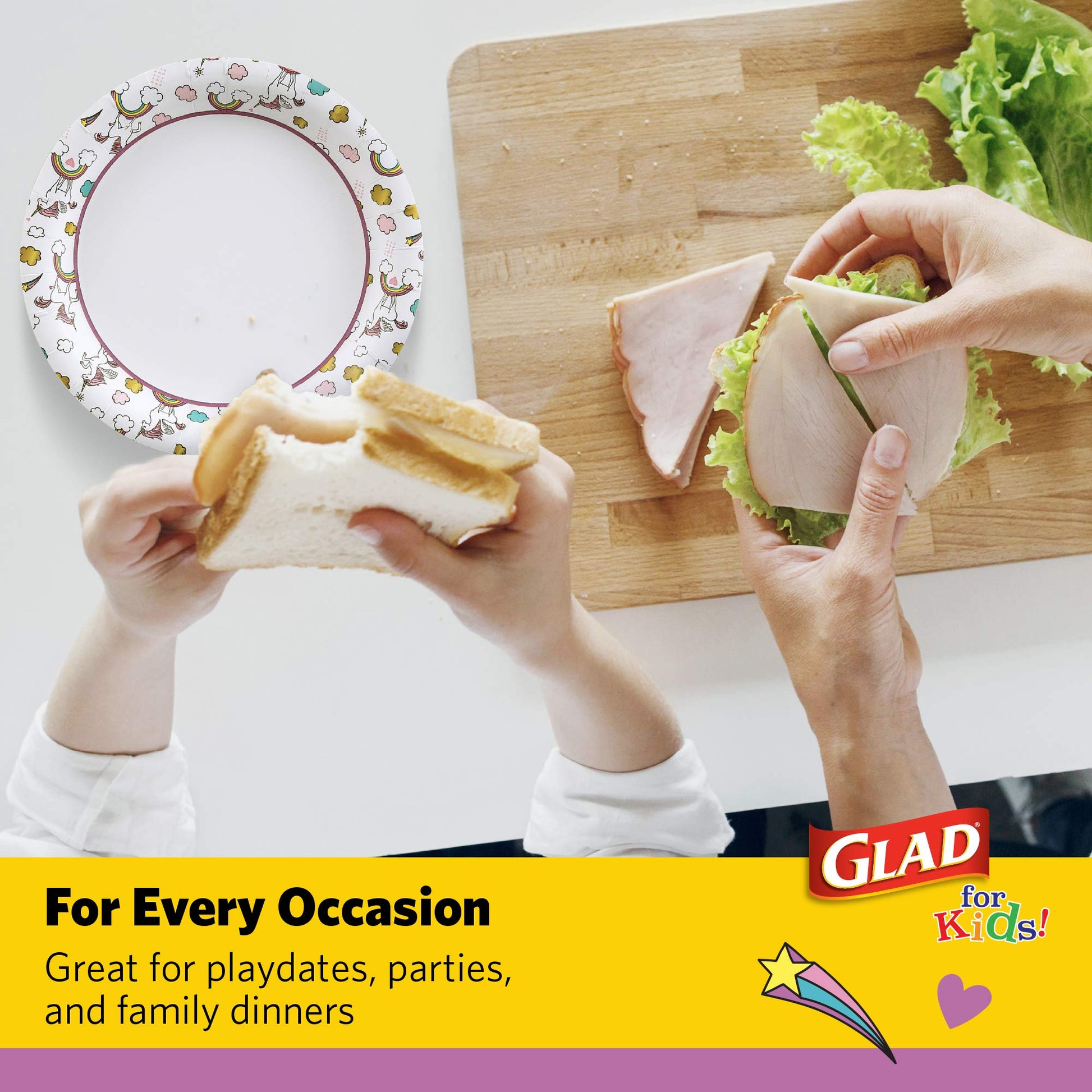 Glad for Kids Disposable Paper Plates, Unicorns, 8.5 Inch, 20 Count