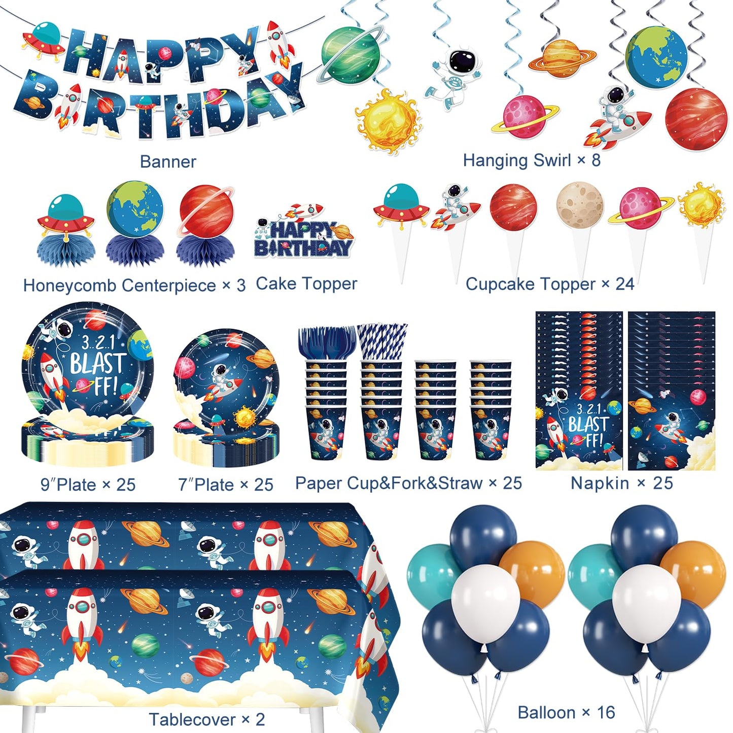 Yingoto 213pcs Space Themed Party Decorations for Boys, Serves 25