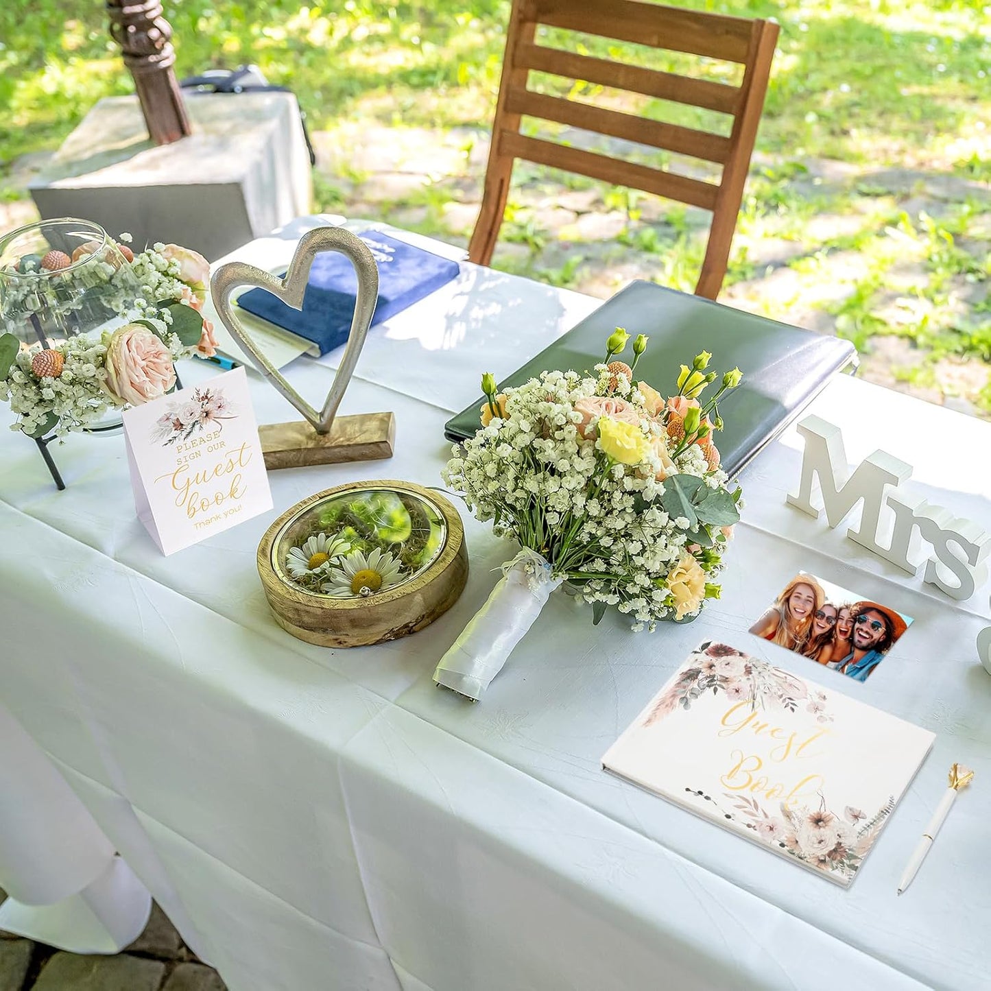 Wedding Guest Book Personalized Photo Guestbook to Sign at Reception Wedding Guest Sign in Book Photo Album Hard Cover 88 Lined Pages for Baby Shower Birthday Anniversary Party(Rose)