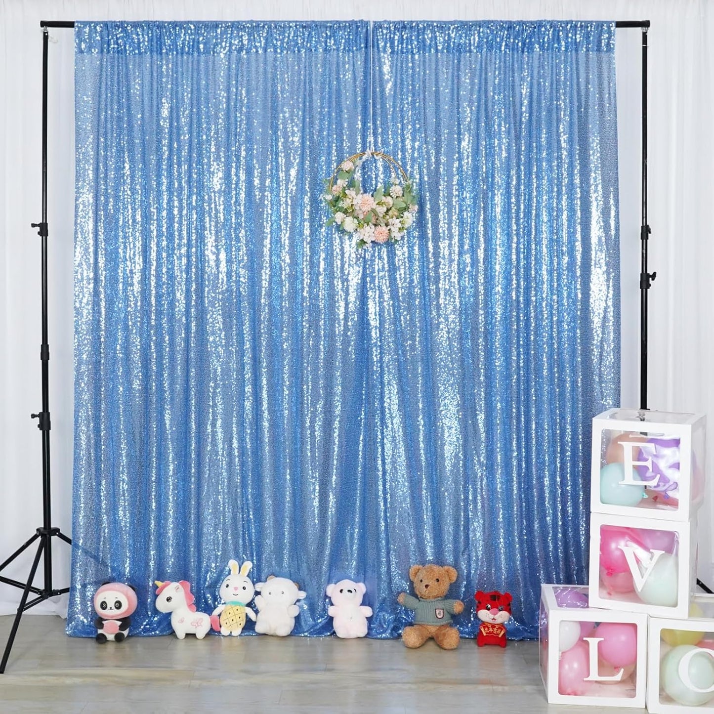 Poise3EHome 6FT x 8FT Sequin Photography Backdrop Curtain for Party Decoration, Baby Blue