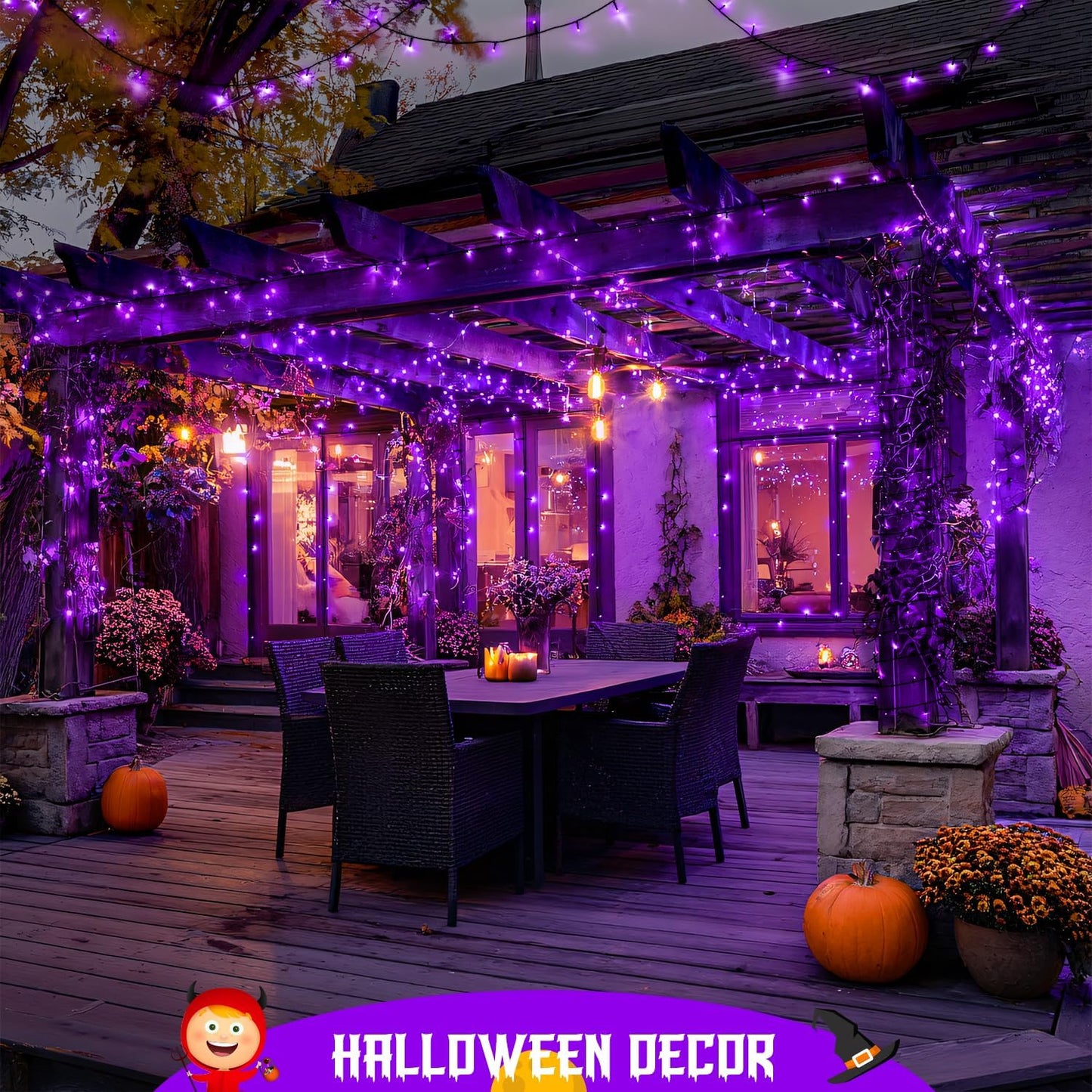 JMEXSUSS Purple Solar Lights Outdoor Waterproof, 2 Pack 100 LED Solar Halloween Lights, Purple Christmas Light for Halloween Decor Outside Tree Yard Garden