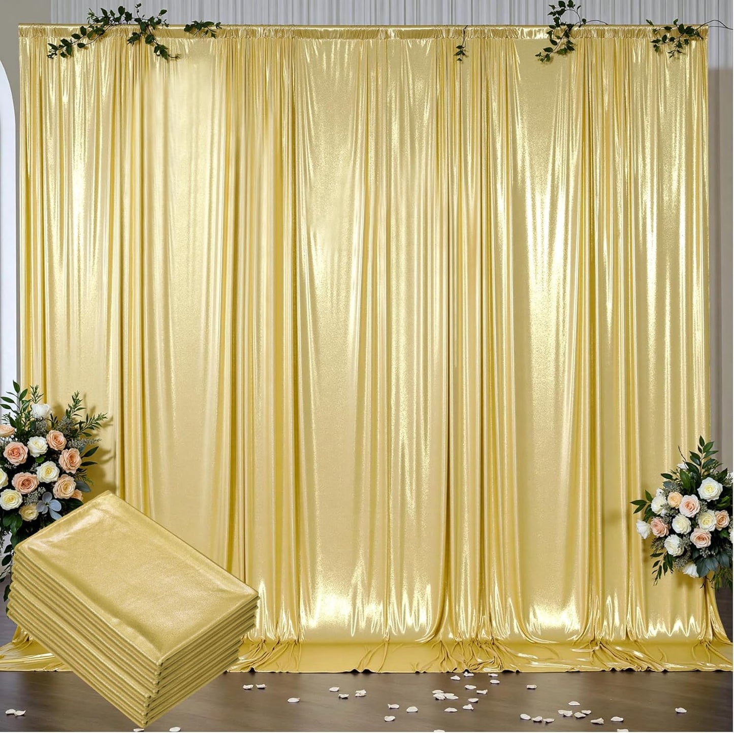 Outpain Thick 40 ft x 10 ft Gold Sequin Backdrop Curtain for Parties, Wrinkle Free Glitter Photo Backdrop Drapes 8 Panels 5x10ft Gold Back Drop Cloth for Wedding Christmas Photography Background