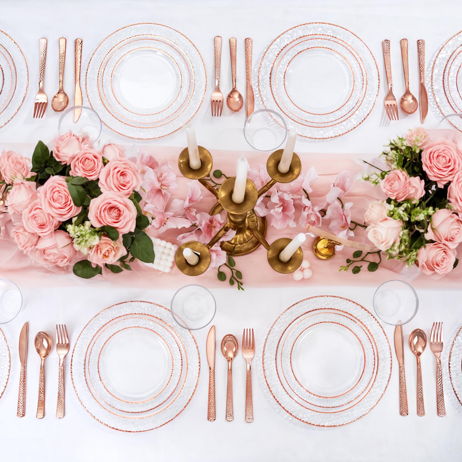 Ciaell 150PCS Rose Gold Plastic Plates – Disposable Plates with Rose Gold Plastic Silverware