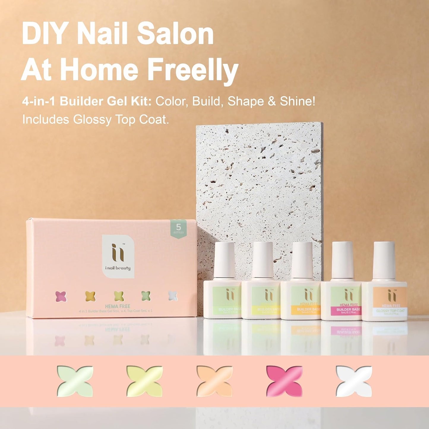 Rubber Base Builder Gel Strengthener Kit, With No Wipe Top Coat UV LED Curing, Hema Free, Smooth and Shinning Last long, Soak Off Gel Nail Polish for Nail Repair