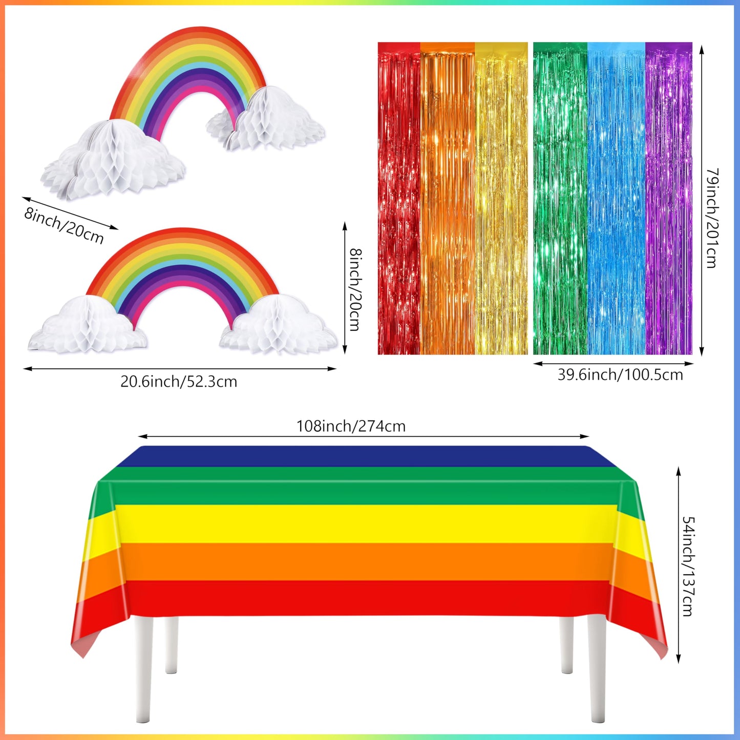THAWAY 104Pcs Rainbow Birthday Party Decorations Set