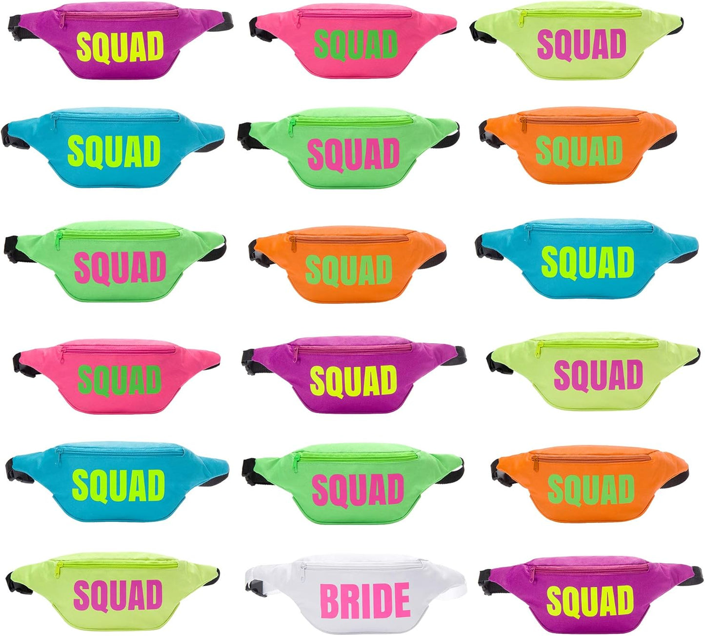 Bachelorette 80s Fanny Pack Set | 18 Pack | 1 Bride Fanny Pack and 17 Squad Fanny Packs | Bachelorette Party Favors