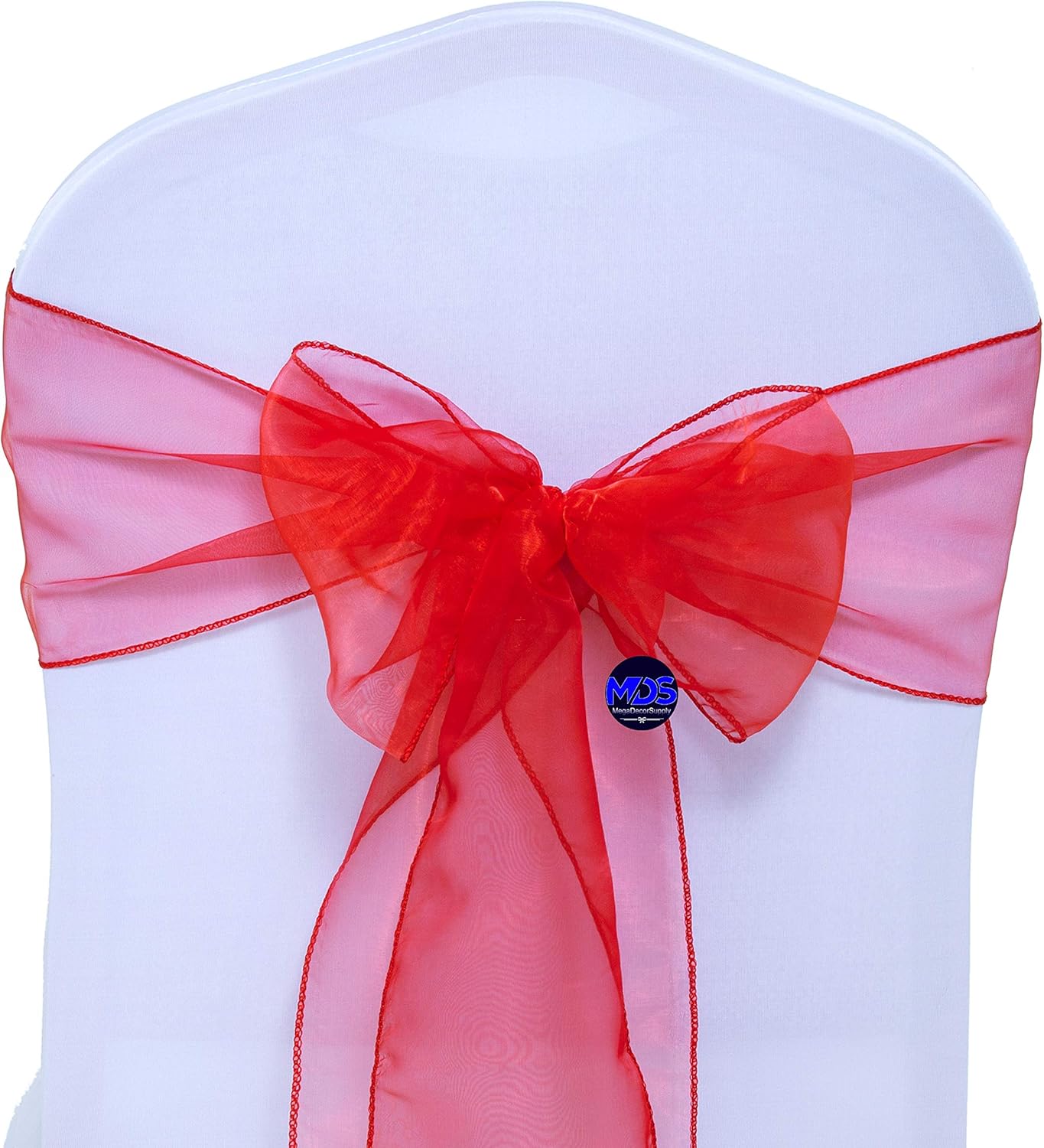 MDS Pack of 25 PCS Organza Chair Sashes Wider Dining Chair Bows Ribbon Tie Back for Wedding Party Birthday Bridal Shower Reception Event Banquet Home Chair Cover Decoration - Red