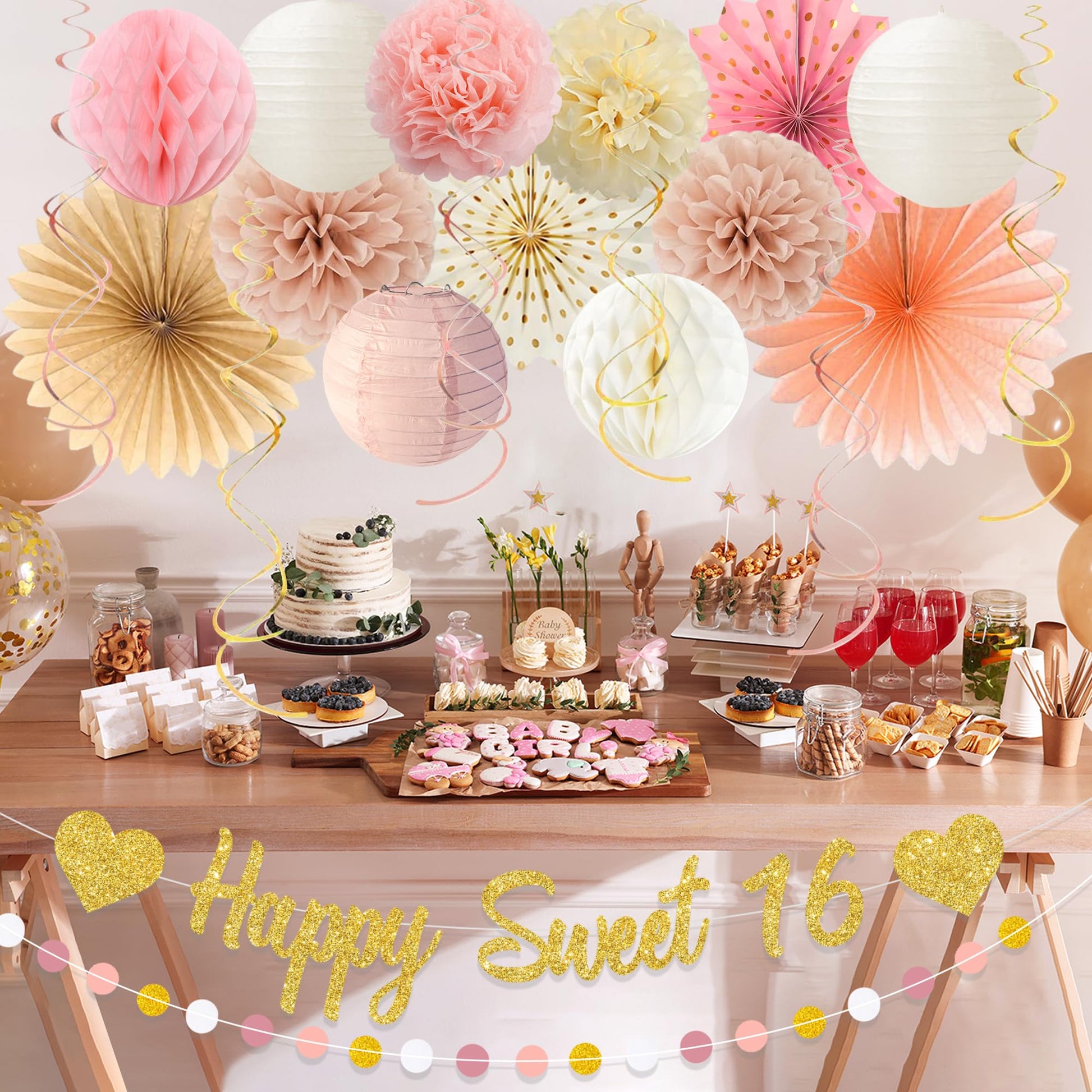 Vlipoeasn Blush Pink Sweet 16 Birthday Decorations Set for Girls