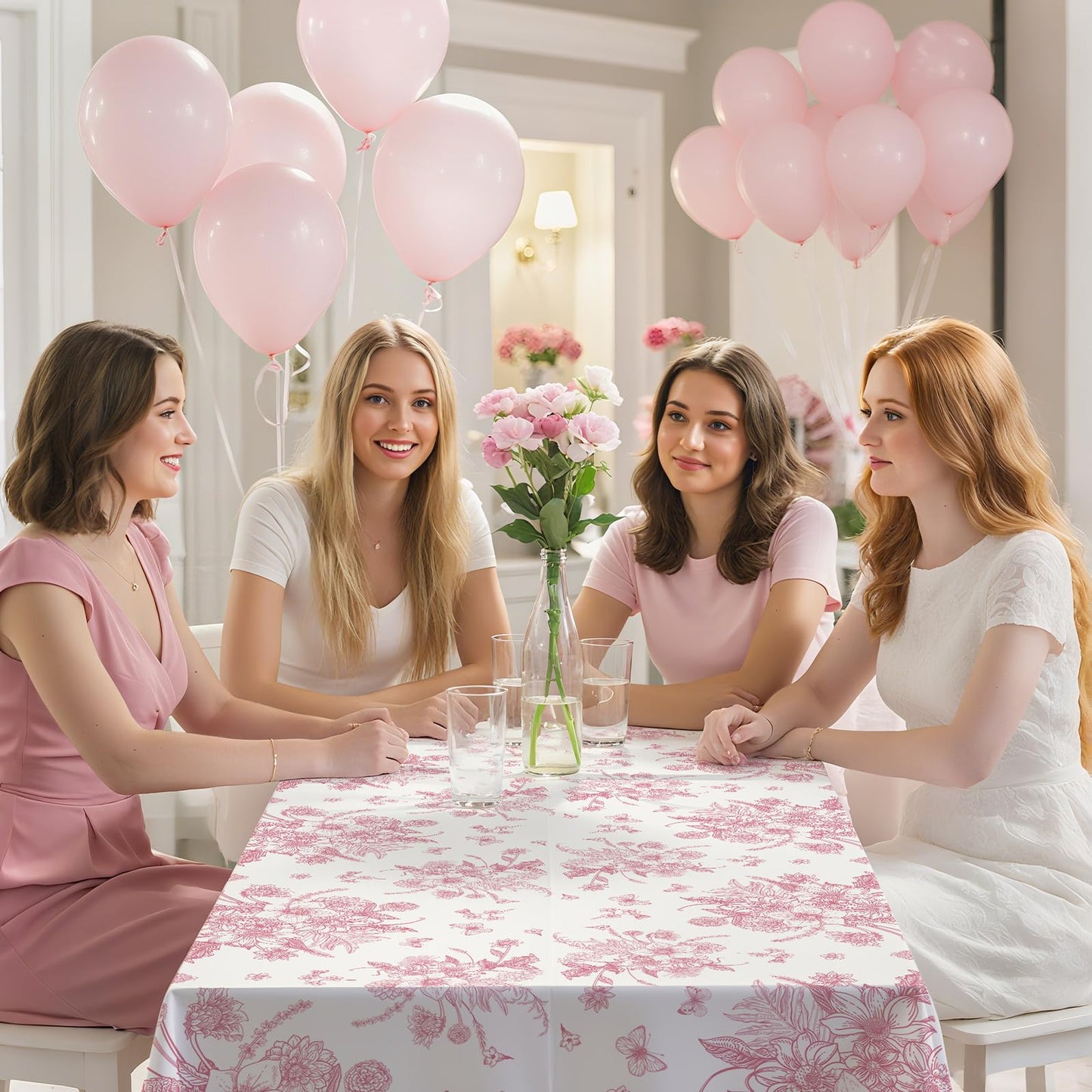 3 Pcs Pink Floral Plastic Tablecloths, Disposable Wedding Table Cloth
