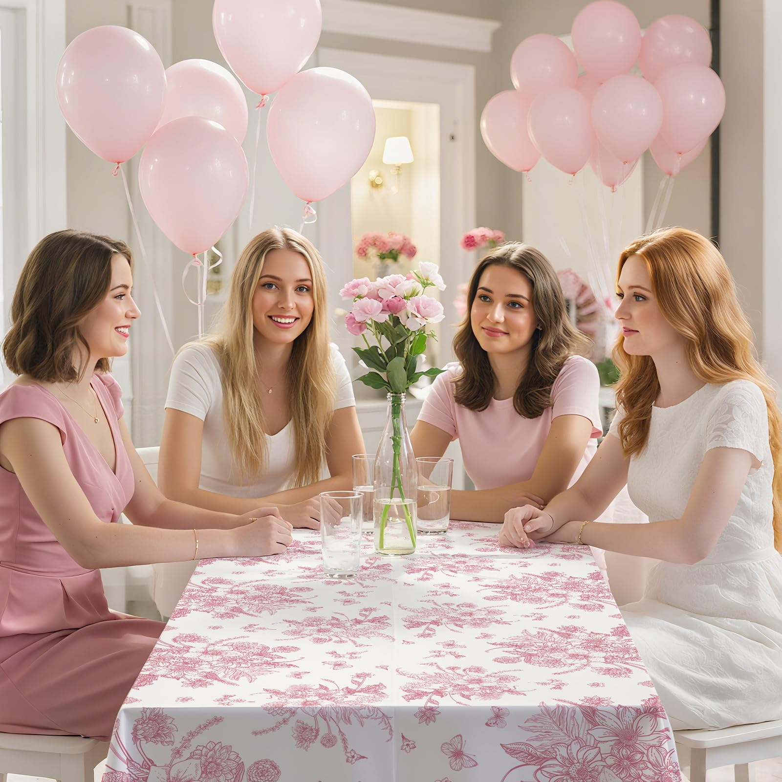 3 Pcs Pink Floral Plastic Tablecloths, Disposable Wedding Table Cloth