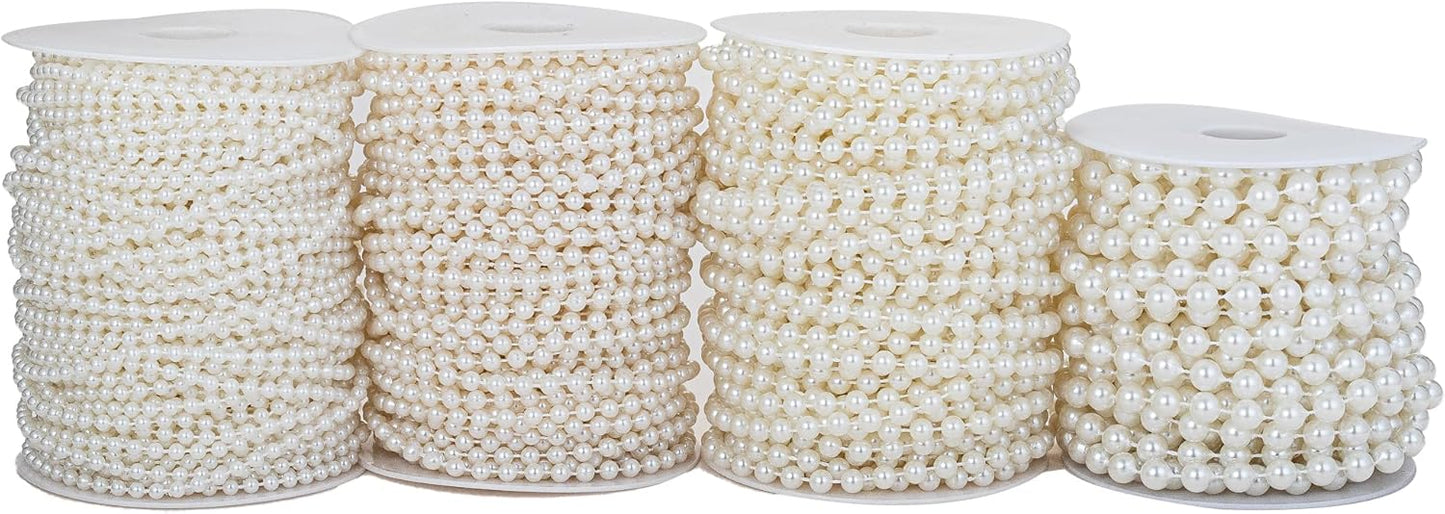 8mm Crafts Faux Pearl Beads Garland Pearl Bead Roll Strand of Pearls to Decorate Floral Centerpieces Wedding Party Favor Christmas Tree(33 Feet Ivory)