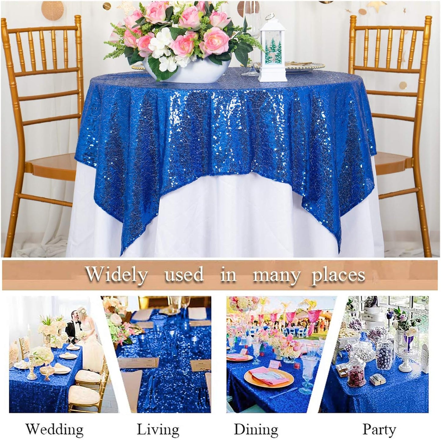 ShinyBeauty Sequin Tablecloth-Royal Blue Sequin Table Overlay and Sequin Tablecloth/Linen for Wedding/Party/Event/Decoration-Royal Blue
