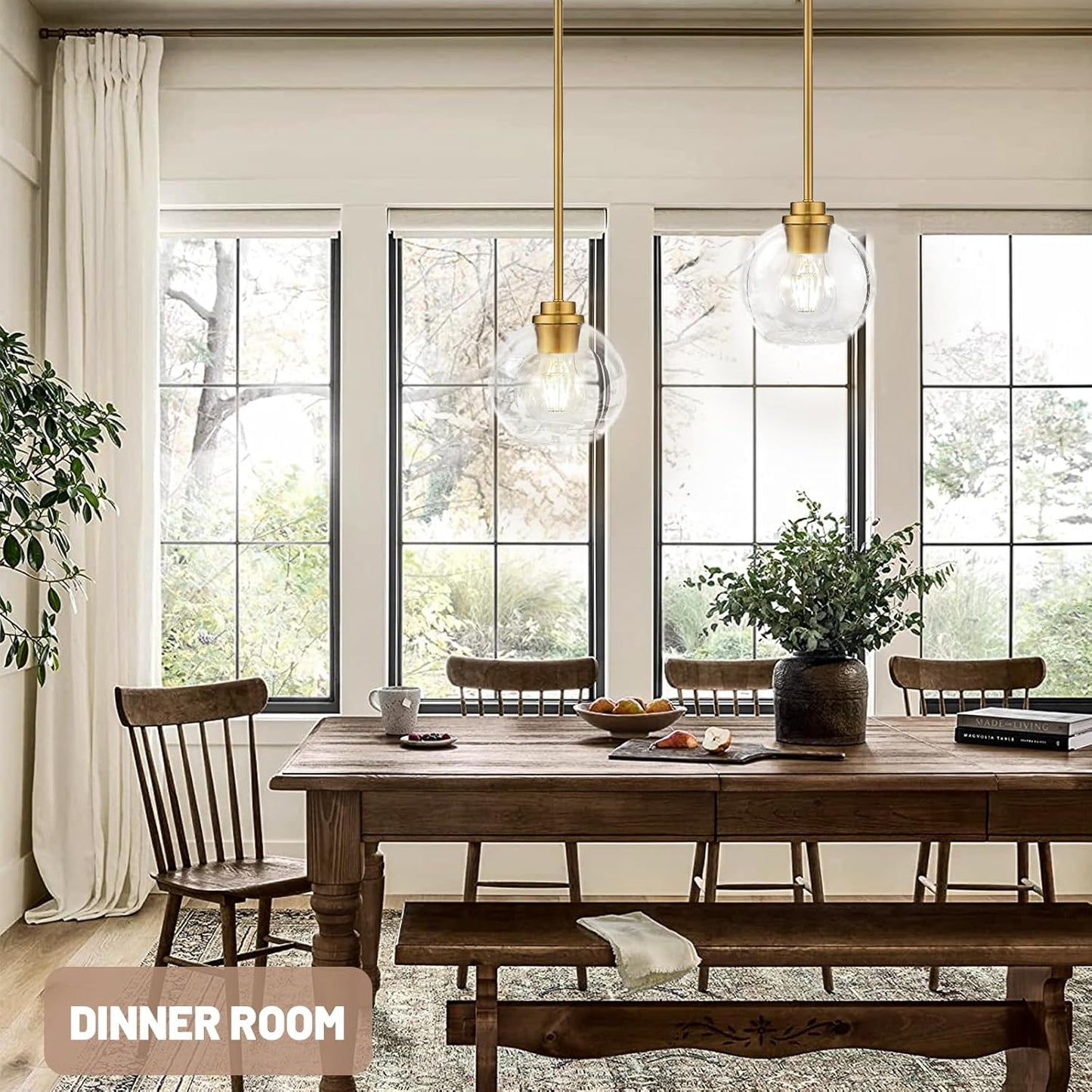 Globe Pendant Lights Kitchen Island, Farmhouse Gold Pendant Light with Clear Glass Globe Shade, Adjustable Hanging Light Fixture for Dining Room, Entryway & Over Sink Lighting