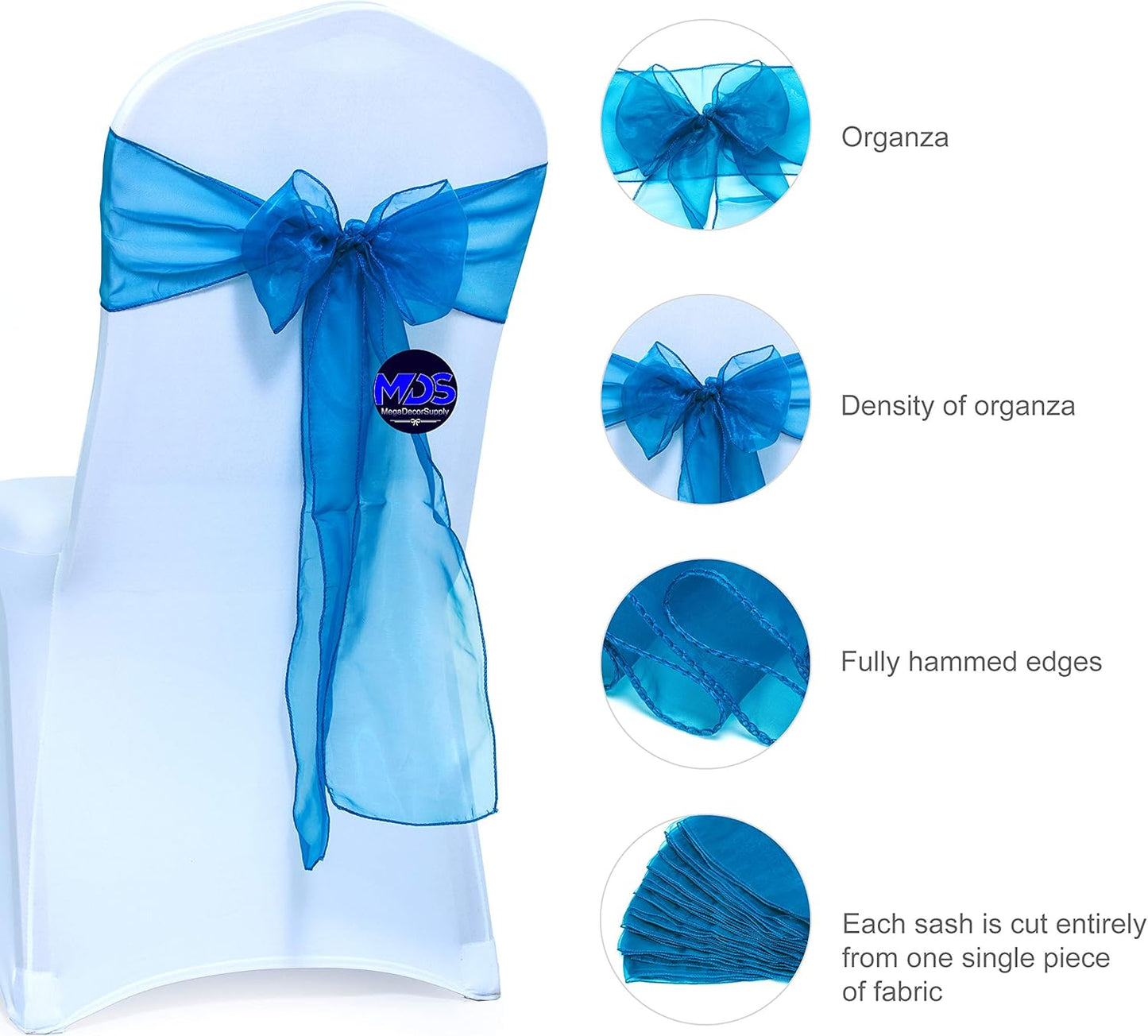MDS Pack of 300 PCS Organza Chair Sashes Wider Dining Chair Bows Ribbon Tie Back for Wedding Party Birthday Bridal Shower Reception Event Banquet Home Chair Cover Decoration - Dark Teal