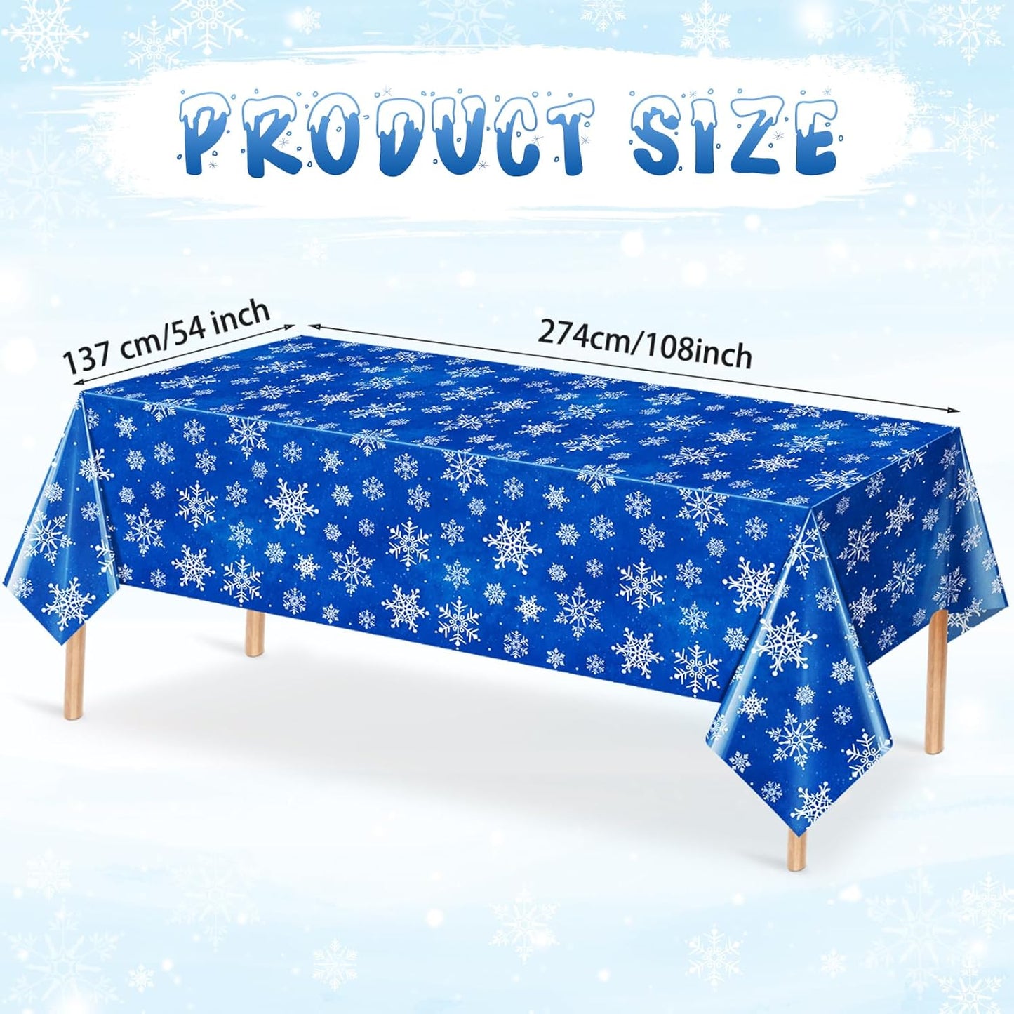 Jectivs 6 Pieces Christmas Snowflake Plastic Party Tablecloth Decorations,White Snowflake Blue Xmas Backdrop Sign Table Cover Banner for Winter Christmas Holiday Party Supplies,54x108 inch (Blue)