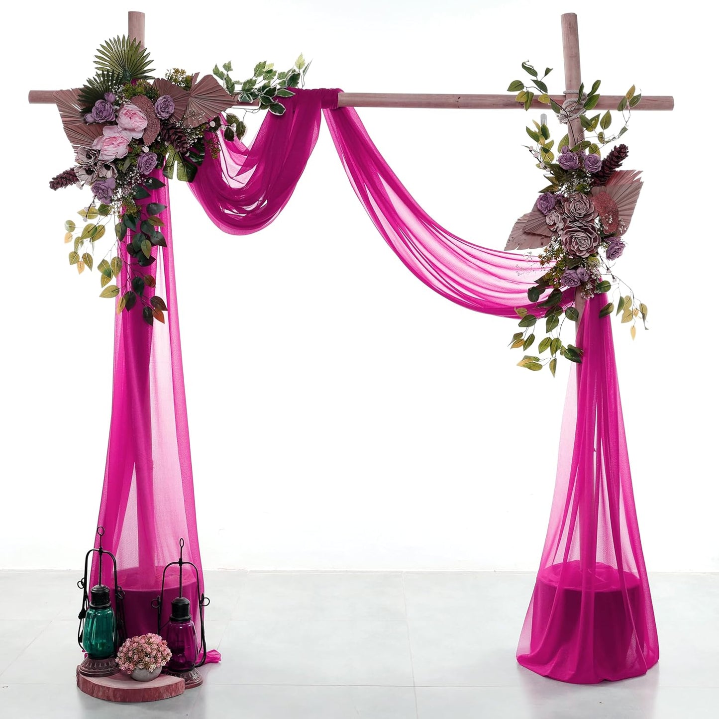 VDS Pack of 3 Panel (30 Inch X 20 Feet) Wedding Arch Draping Fabric Sheer Chiffon Fabric Drapery for Wedding Ceremony Reception Swag Backdrop Canopy Chuppah ARBO Altars Decoration (Magenta)