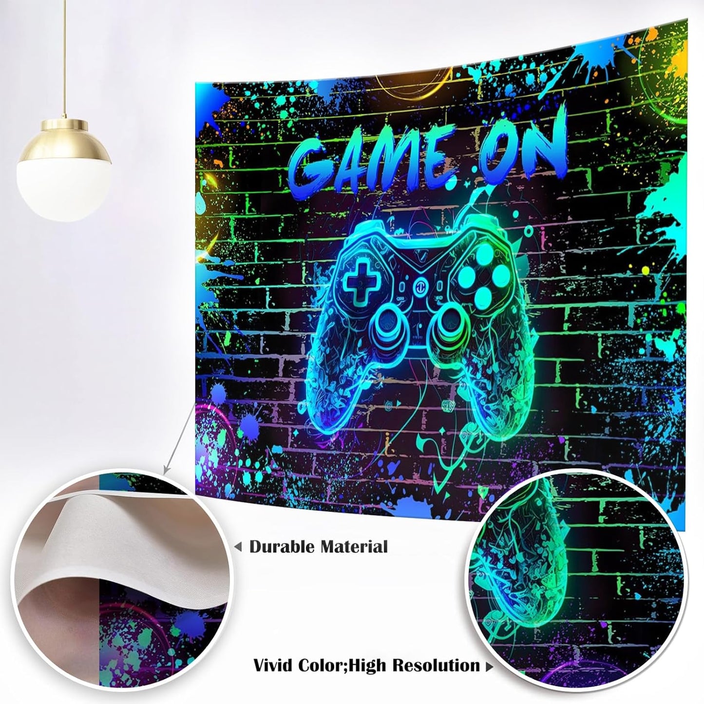 Mocsicka Game On Backdrop Video Game for Boys Level Up Birthday Party Decoration Game Night Arcade Neon Glow Gamer Banner Photography Background (Blue, 7x5ft(82"x60"))