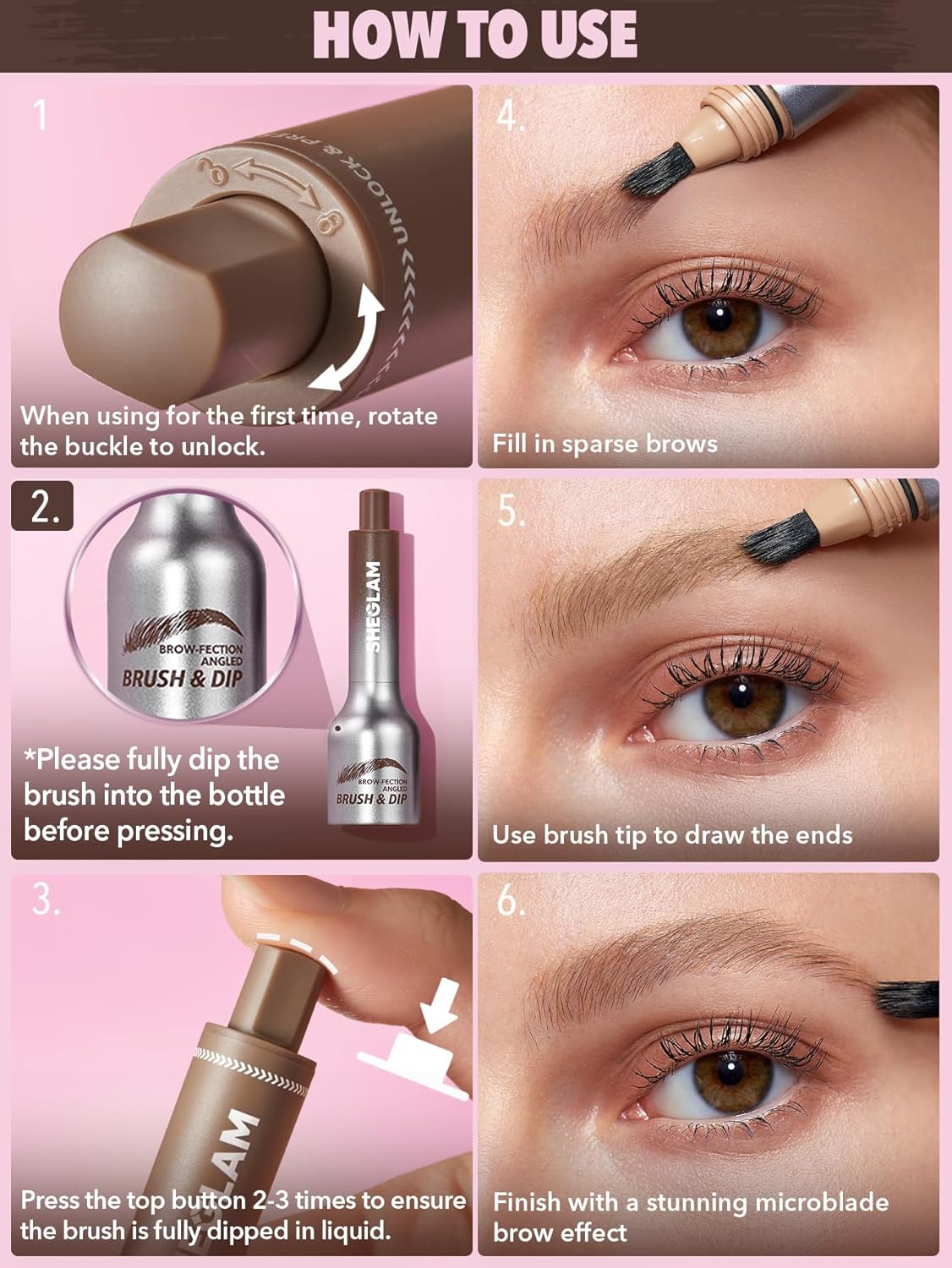 SHEGLAM Brow-Fection Angled Brush & Dip Upgraded Microblading Eyebrow Pen Long Lasting Waterproof Easy To Color-Ash